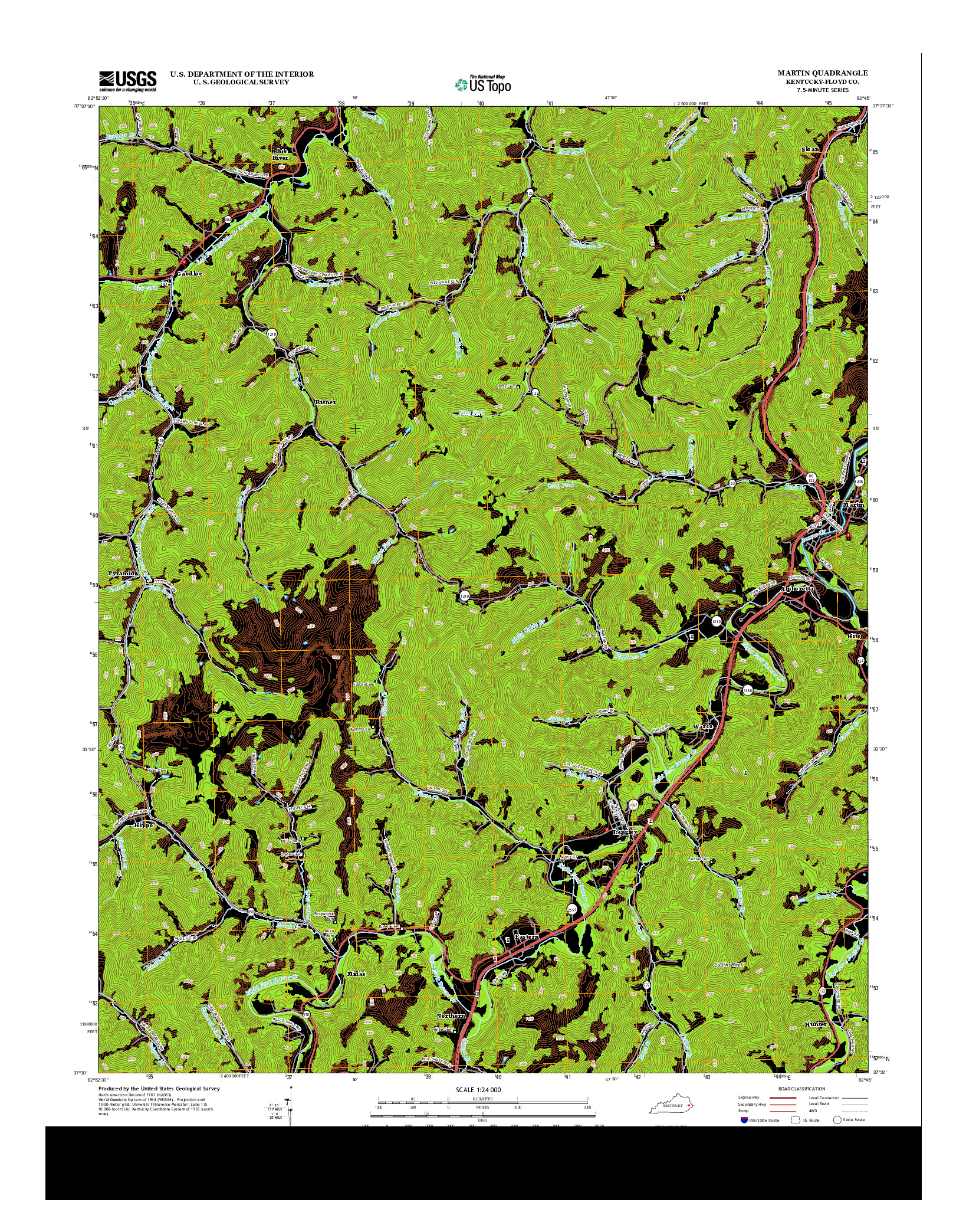 USGS US TOPO 7.5-MINUTE MAP FOR MARTIN, KY 2013
