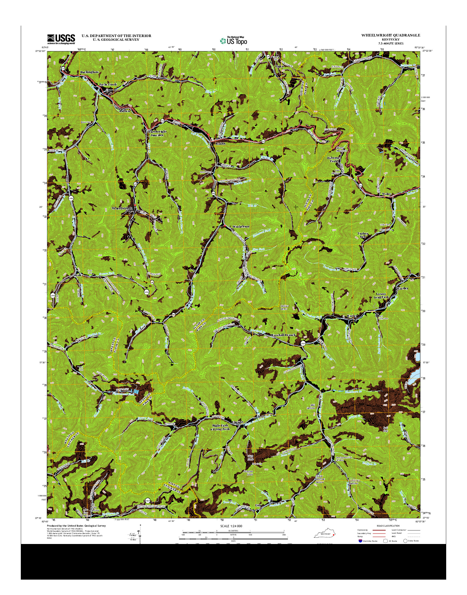 USGS US TOPO 7.5-MINUTE MAP FOR WHEELWRIGHT, KY 2013