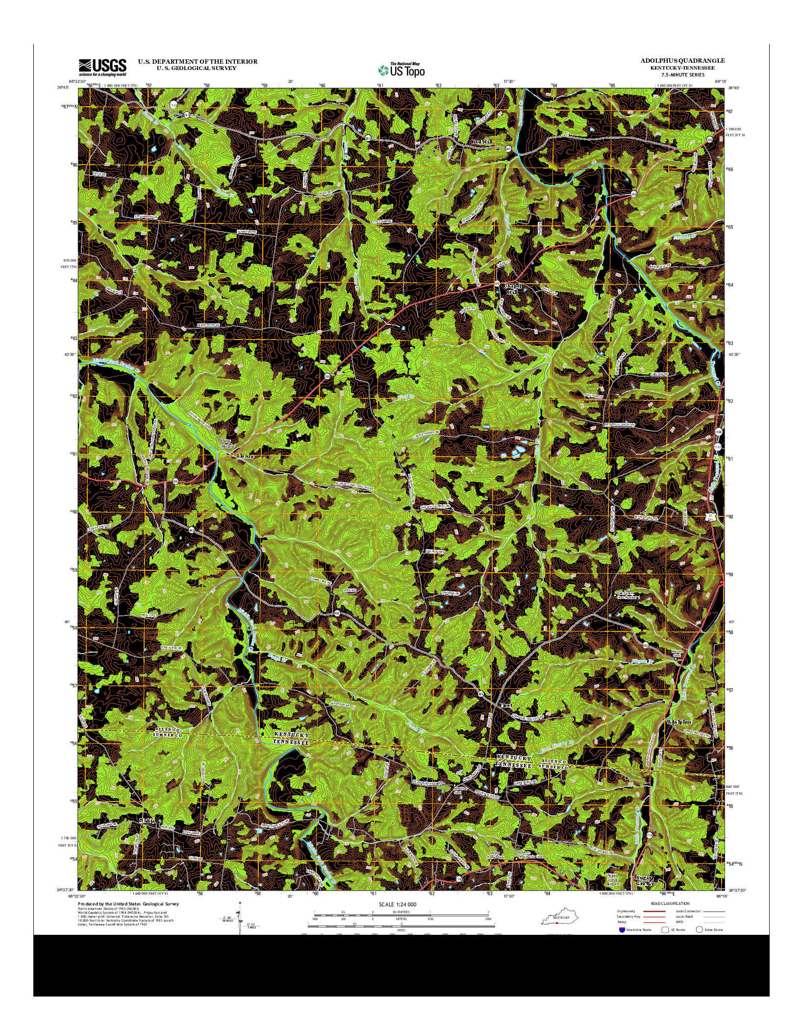 USGS US TOPO 7.5-MINUTE MAP FOR ADOLPHUS, KY-TN 2013