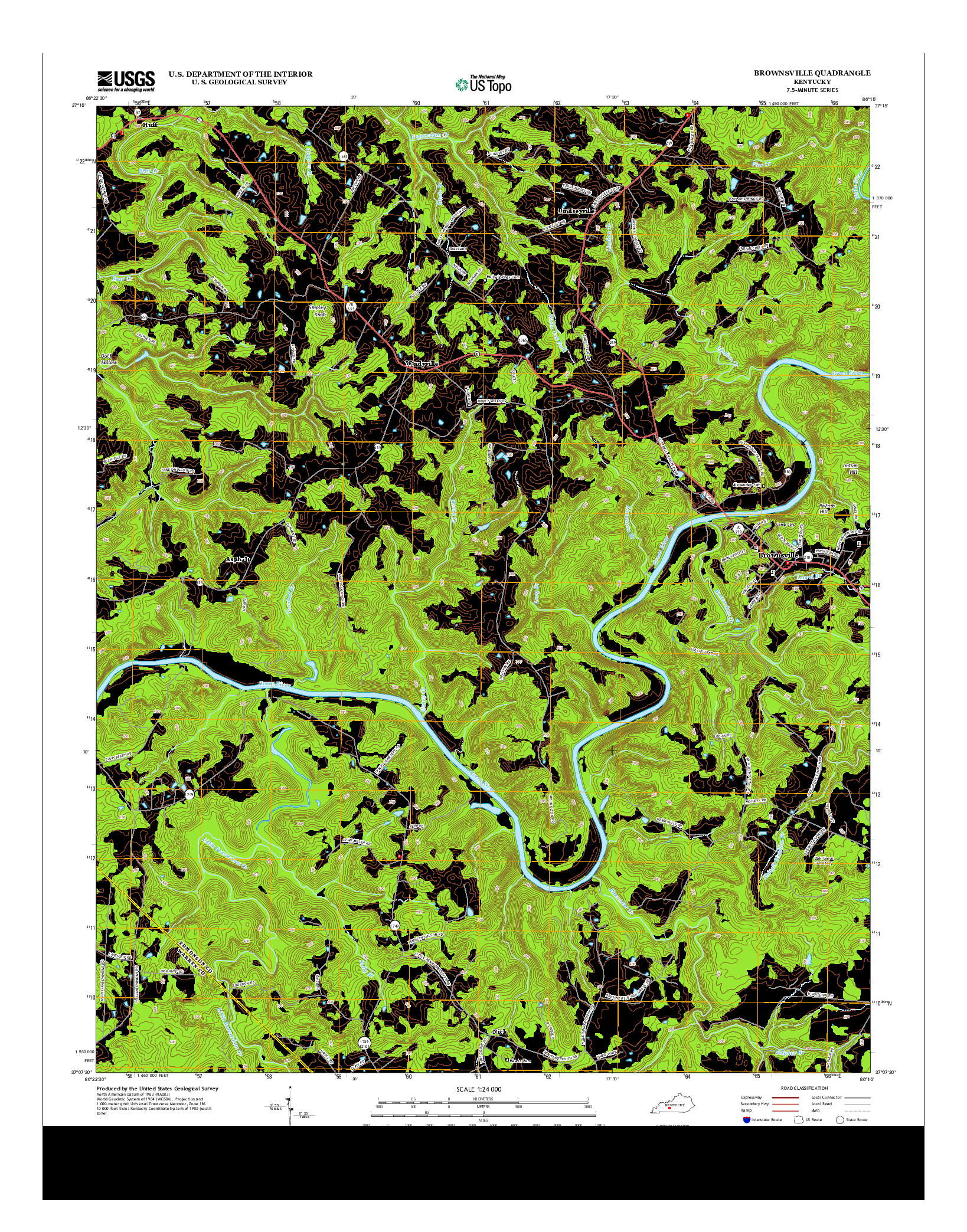 USGS US TOPO 7.5-MINUTE MAP FOR BROWNSVILLE, KY 2013