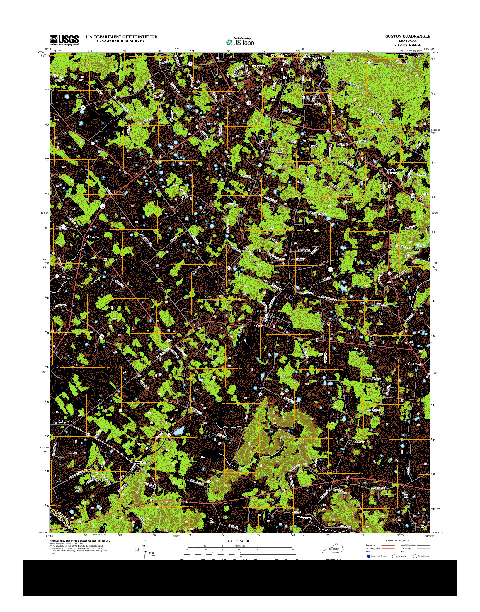 USGS US TOPO 7.5-MINUTE MAP FOR GUSTON, KY 2013