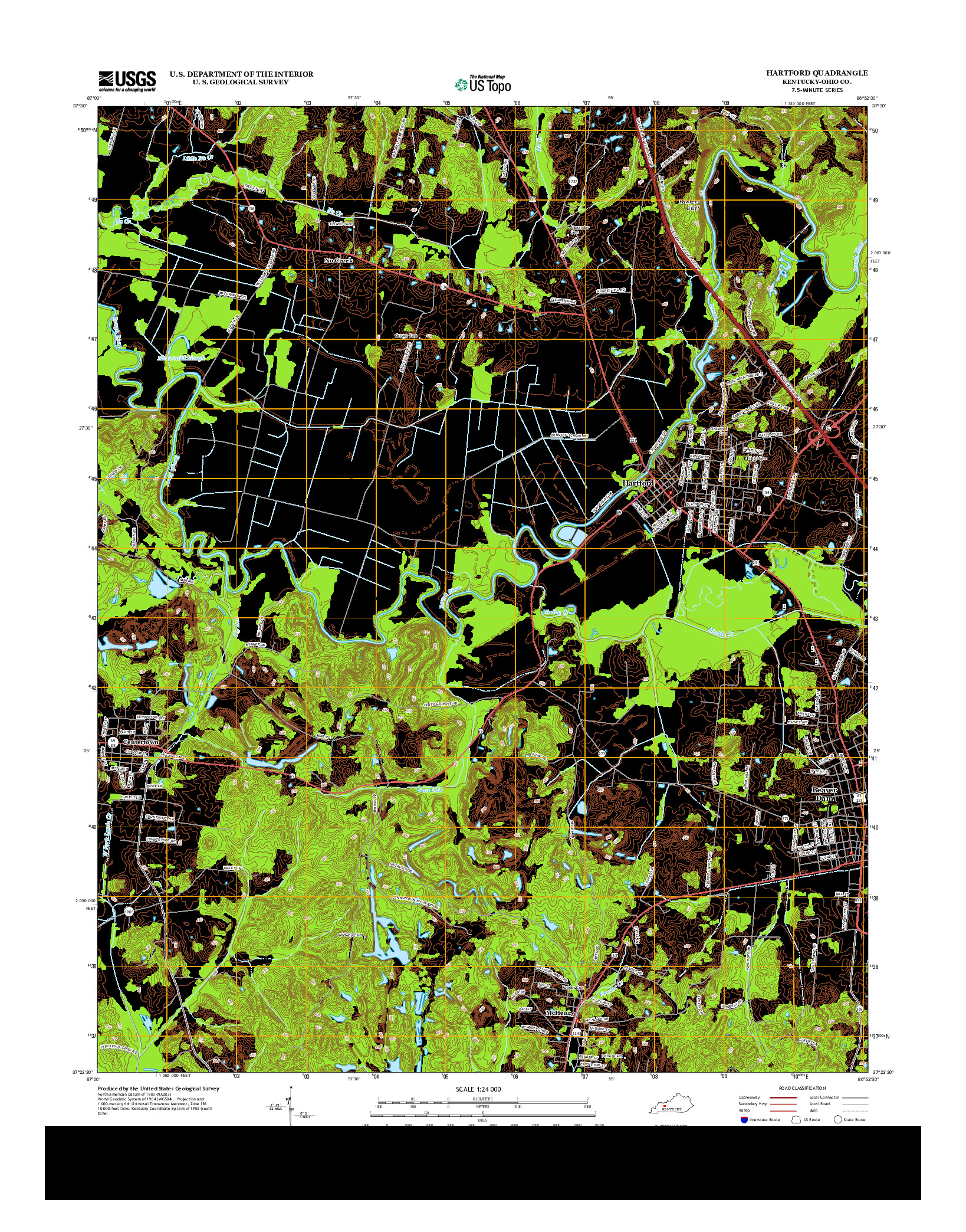 USGS US TOPO 7.5-MINUTE MAP FOR HARTFORD, KY 2013