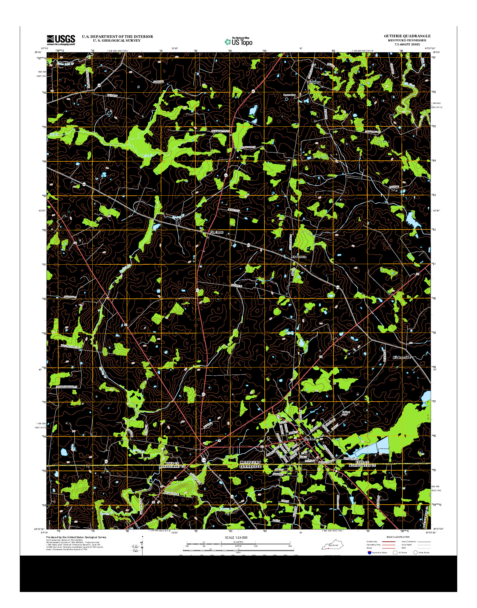 USGS US TOPO 7.5-MINUTE MAP FOR GUTHRIE, KY-TN 2013