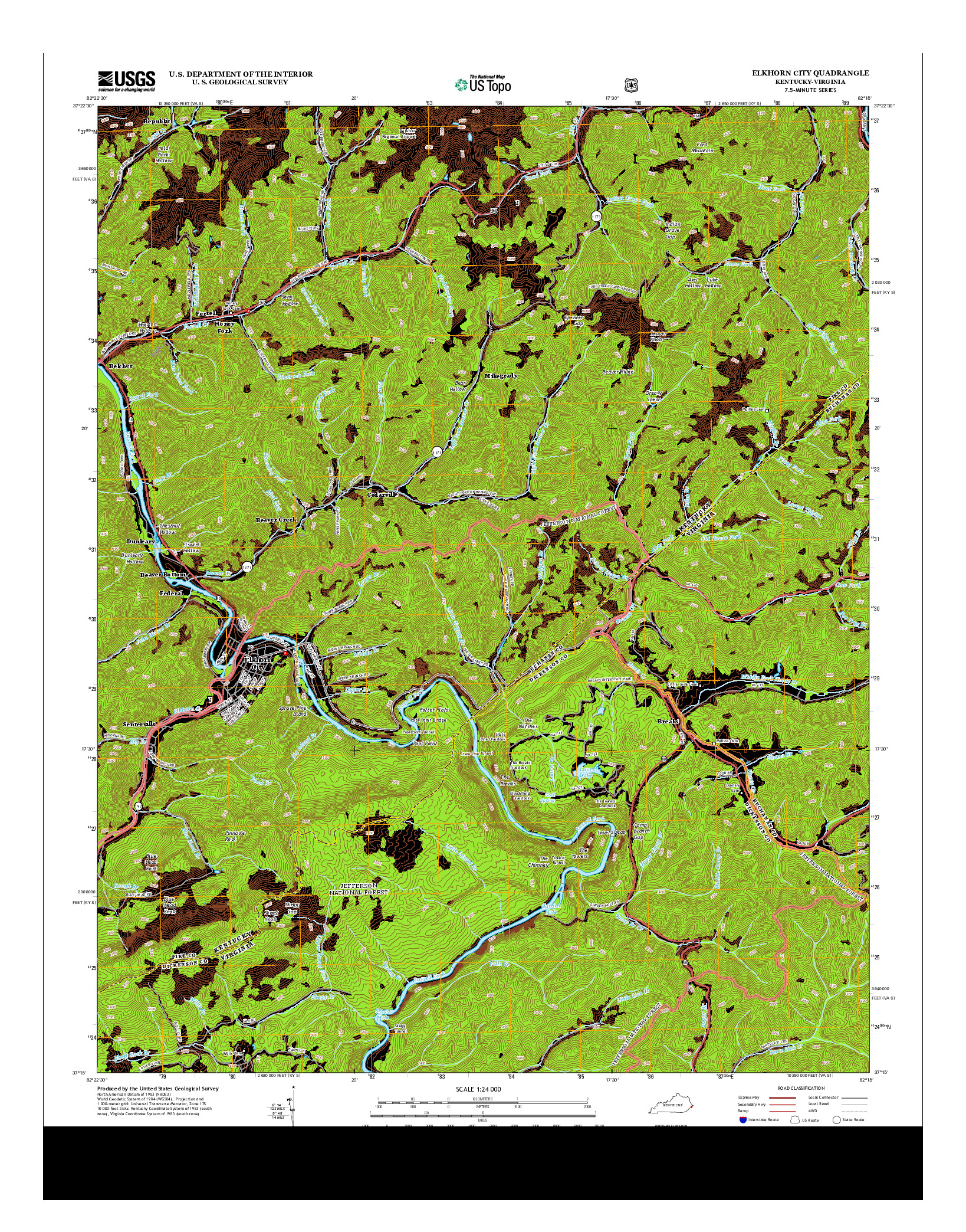 USGS US TOPO 7.5-MINUTE MAP FOR ELKHORN CITY, KY-VA 2013