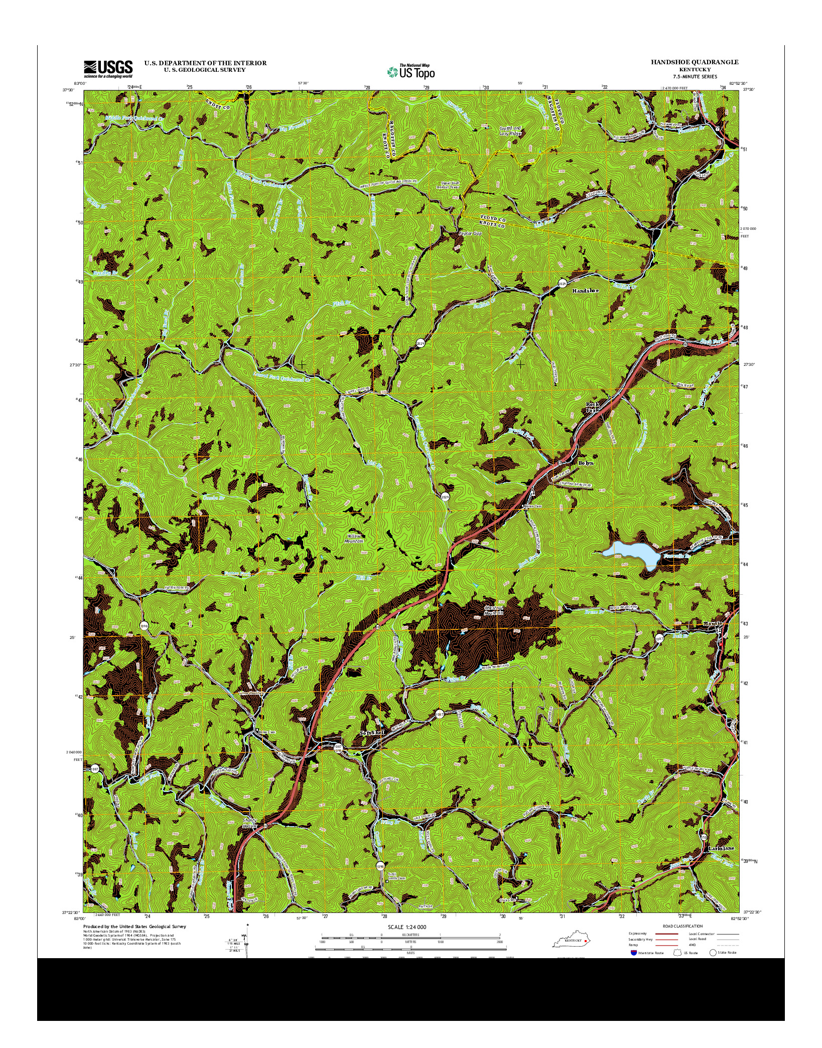 USGS US TOPO 7.5-MINUTE MAP FOR HANDSHOE, KY 2013