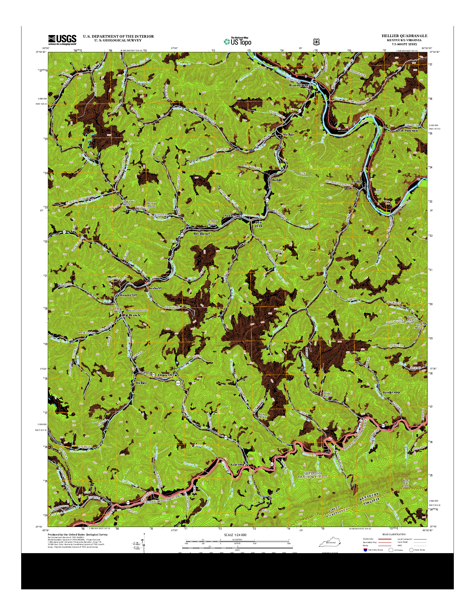 USGS US TOPO 7.5-MINUTE MAP FOR HELLIER, KY-VA 2013