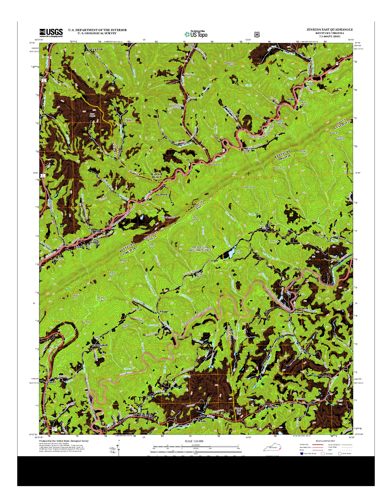 USGS US TOPO 7.5-MINUTE MAP FOR JENKINS EAST, KY-VA 2013