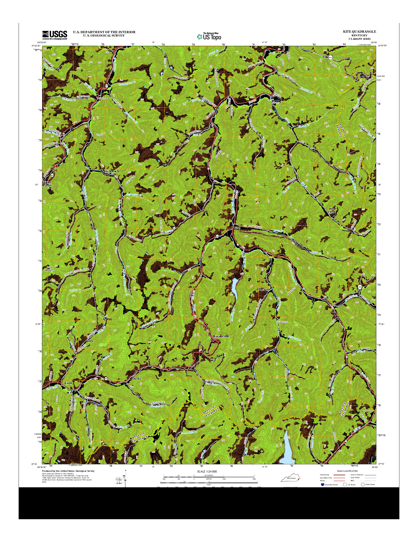 USGS US TOPO 7.5-MINUTE MAP FOR KITE, KY 2013