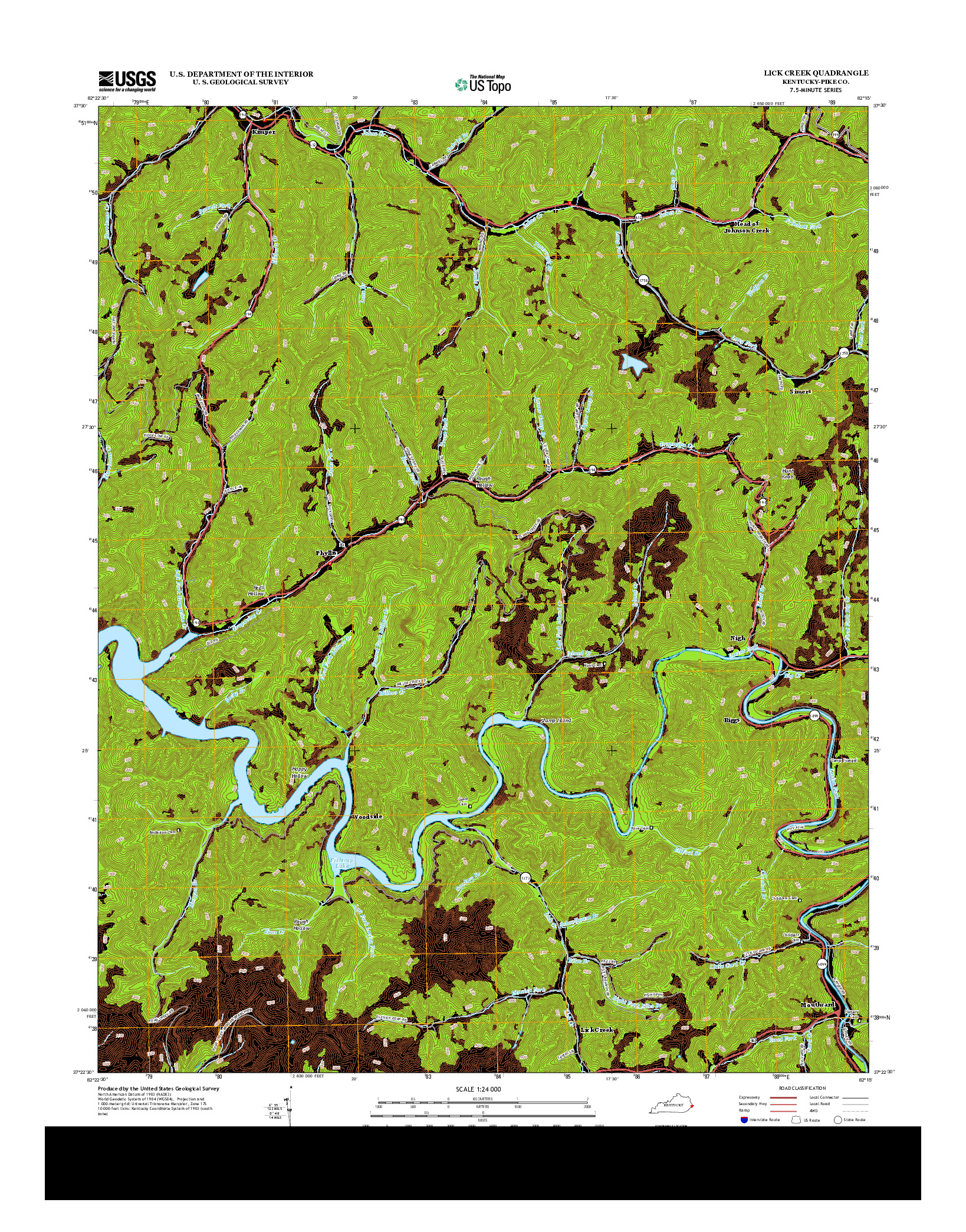 USGS US TOPO 7.5-MINUTE MAP FOR LICK CREEK, KY 2013