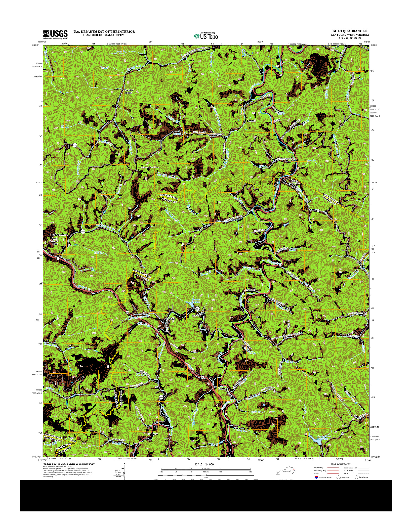 USGS US TOPO 7.5-MINUTE MAP FOR MILO, KY-WV 2013