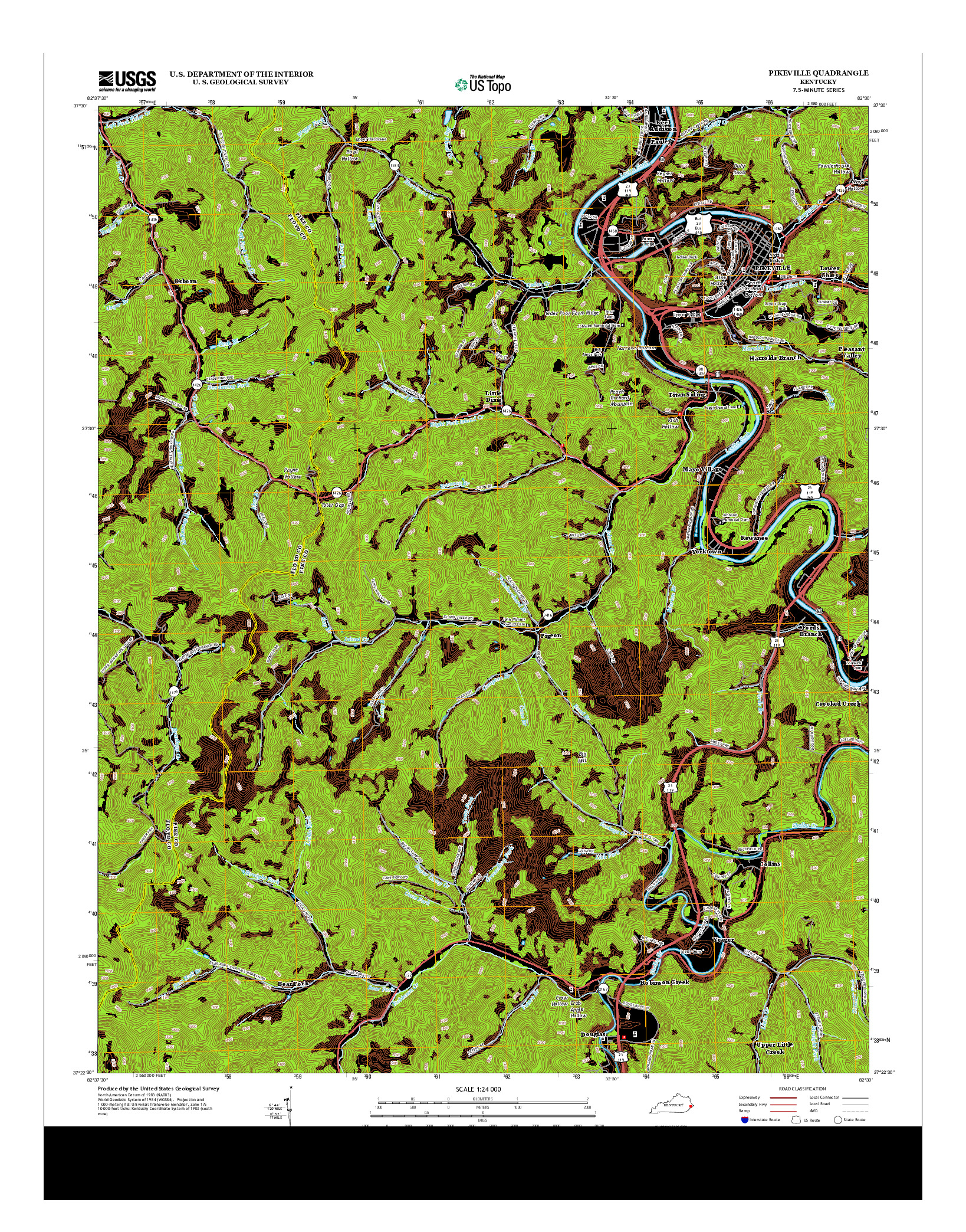 USGS US TOPO 7.5-MINUTE MAP FOR PIKEVILLE, KY 2013