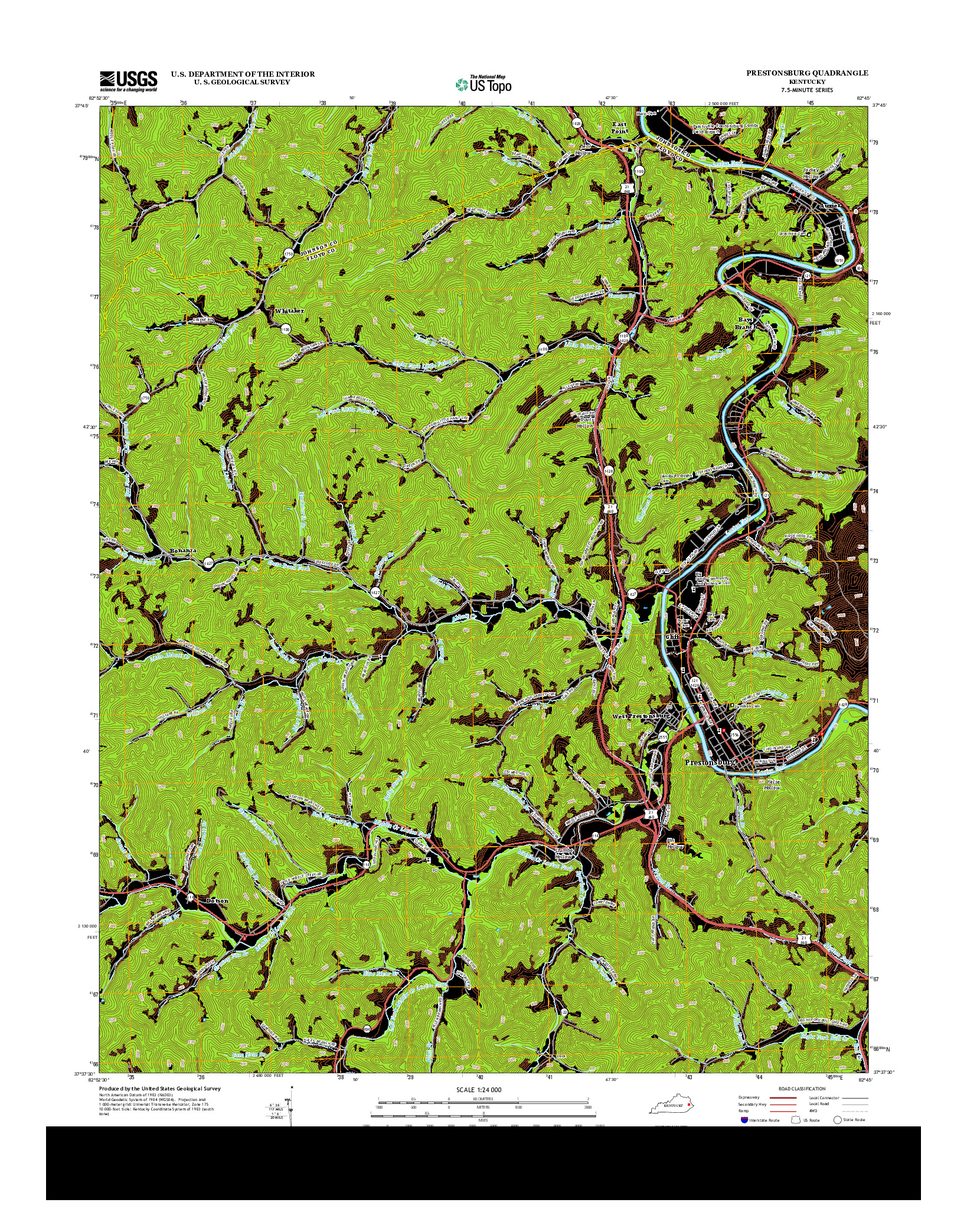 USGS US TOPO 7.5-MINUTE MAP FOR PRESTONSBURG, KY 2013