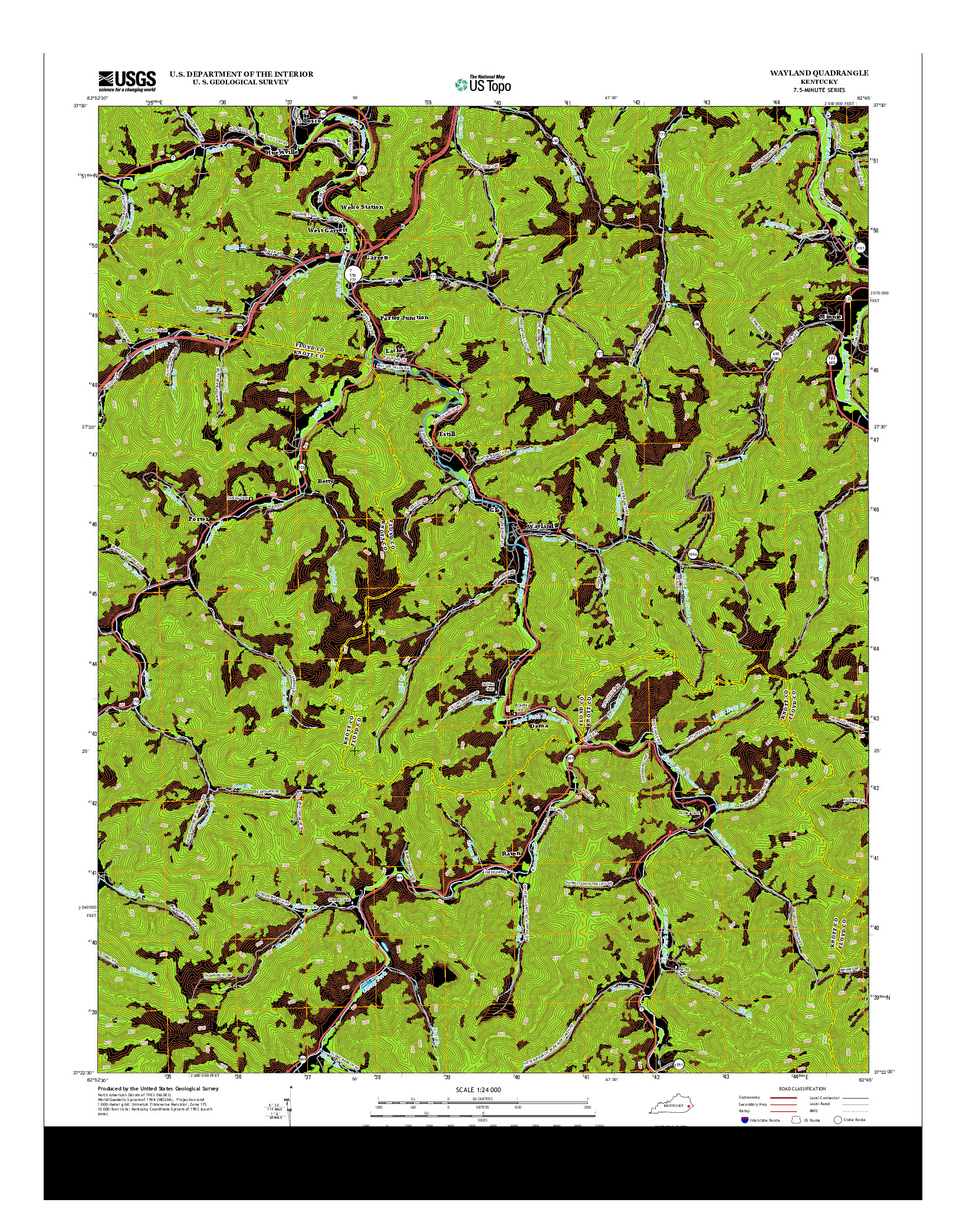 USGS US TOPO 7.5-MINUTE MAP FOR WAYLAND, KY 2013