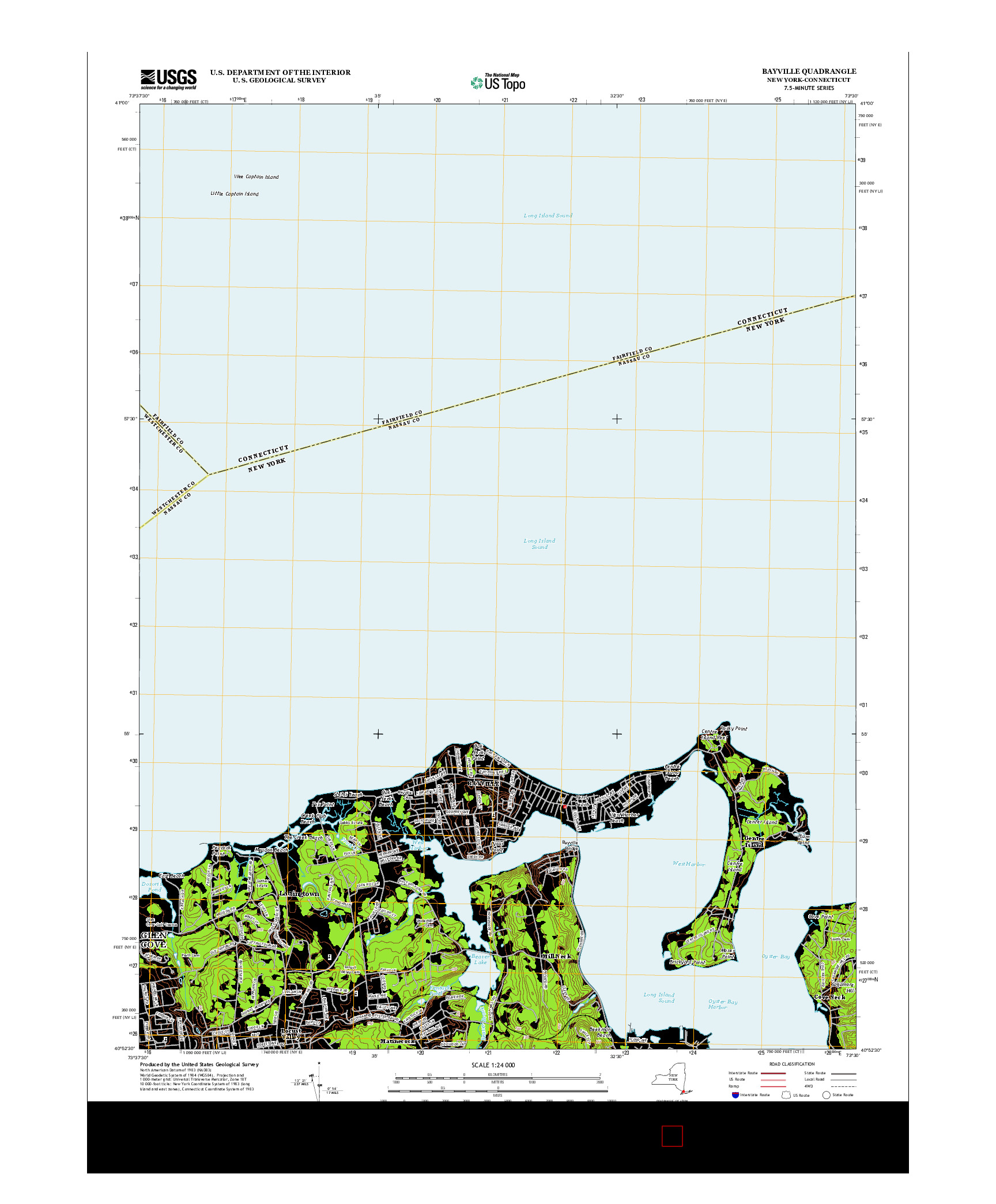 USGS US TOPO 7.5-MINUTE MAP FOR BAYVILLE, NY-CT 2013