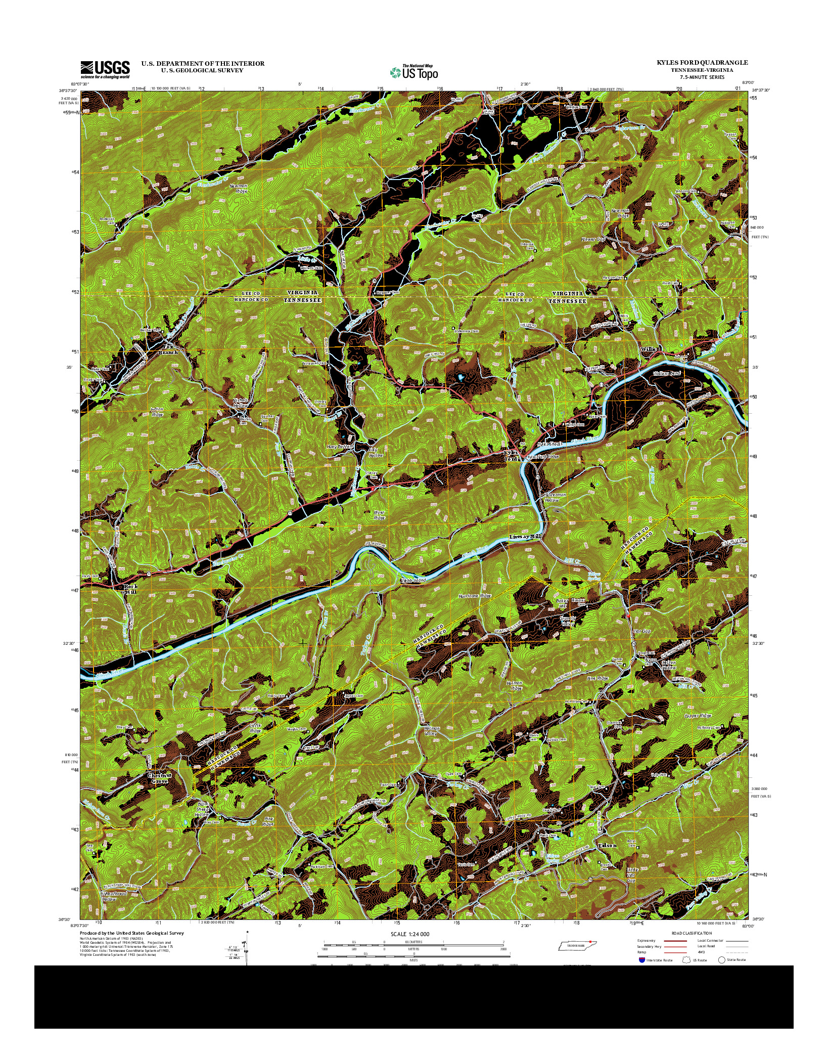 USGS US TOPO 7.5-MINUTE MAP FOR KYLES FORD, TN-VA 2013