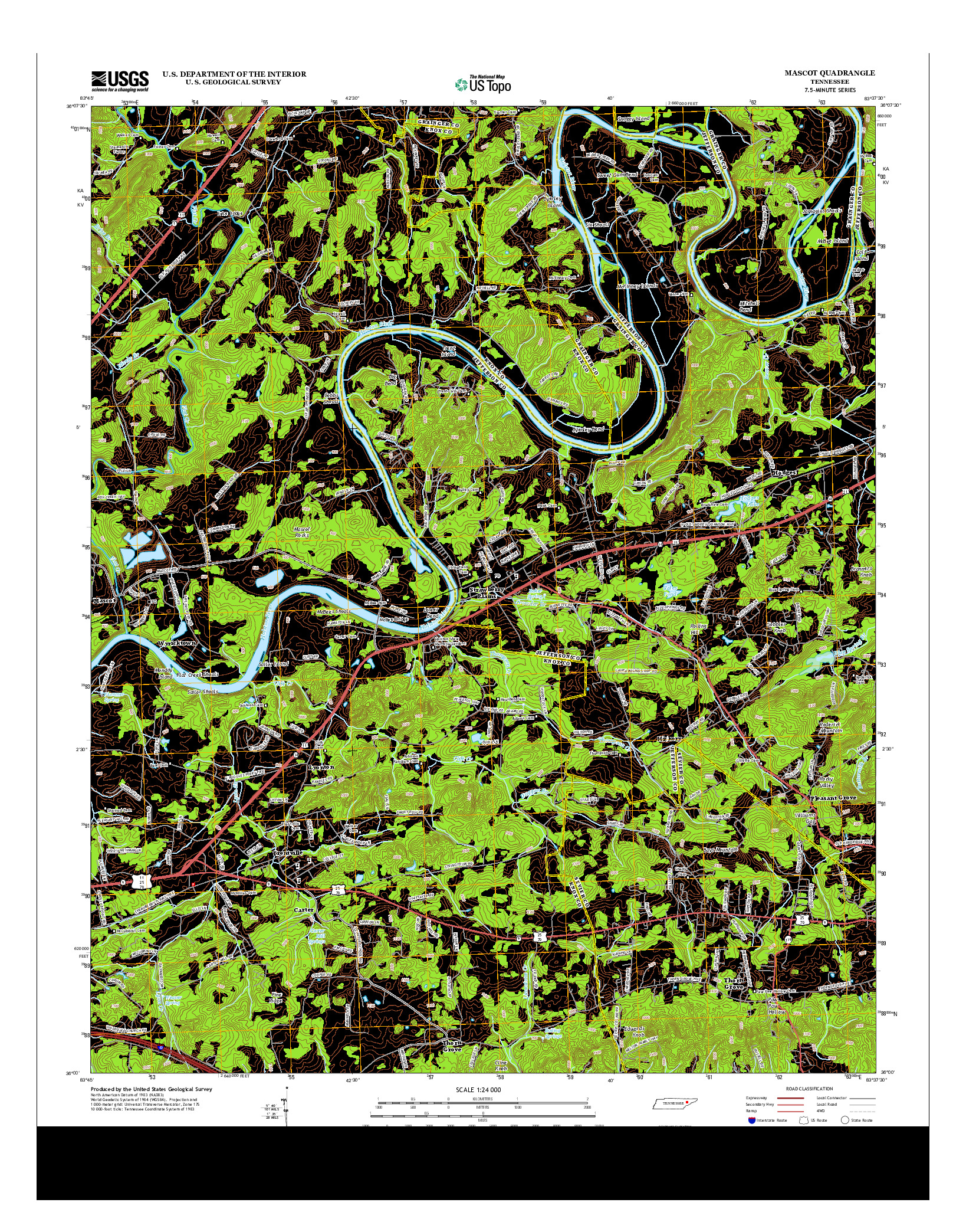 USGS US TOPO 7.5-MINUTE MAP FOR MASCOT, TN 2013