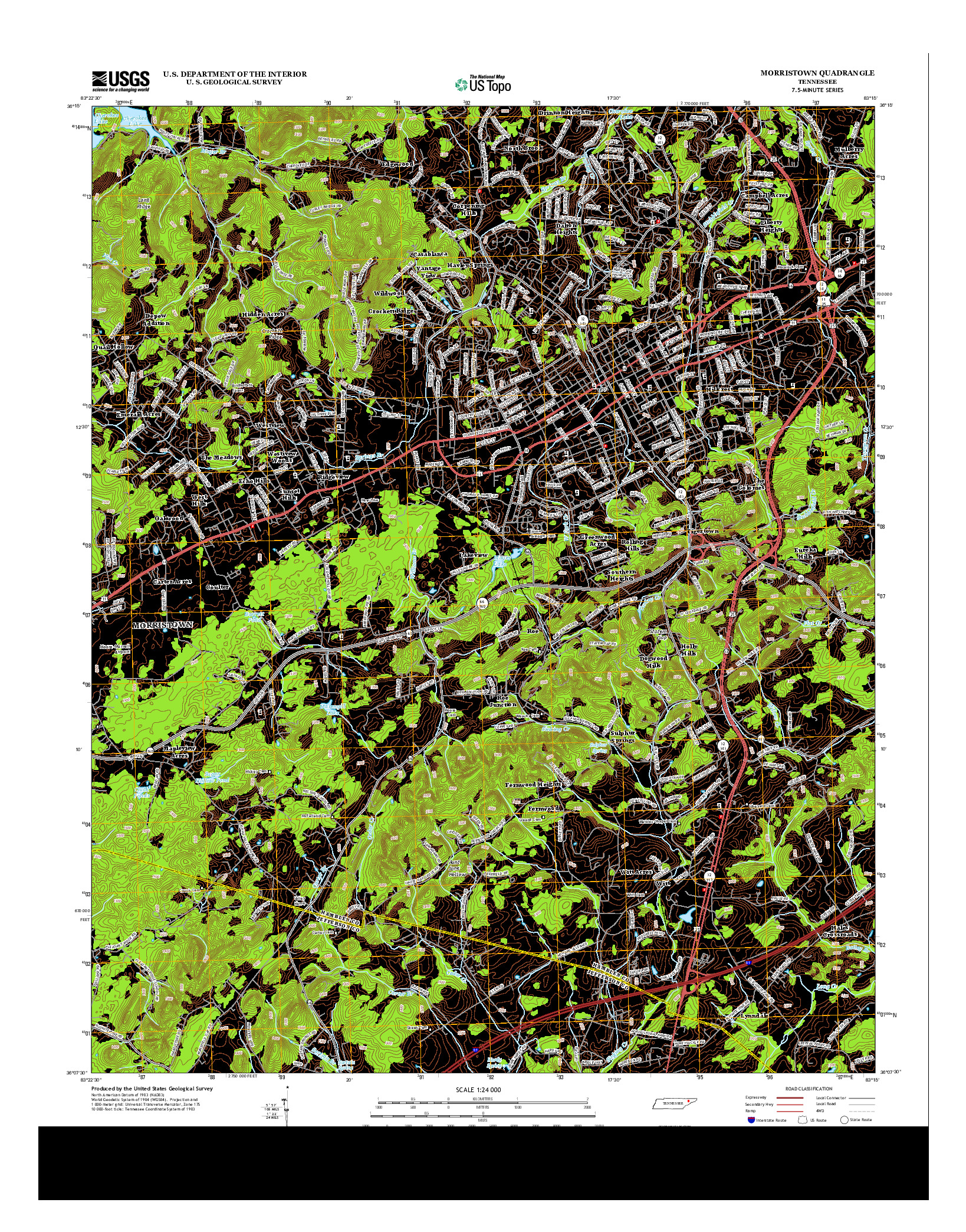 USGS US TOPO 7.5-MINUTE MAP FOR MORRISTOWN, TN 2013