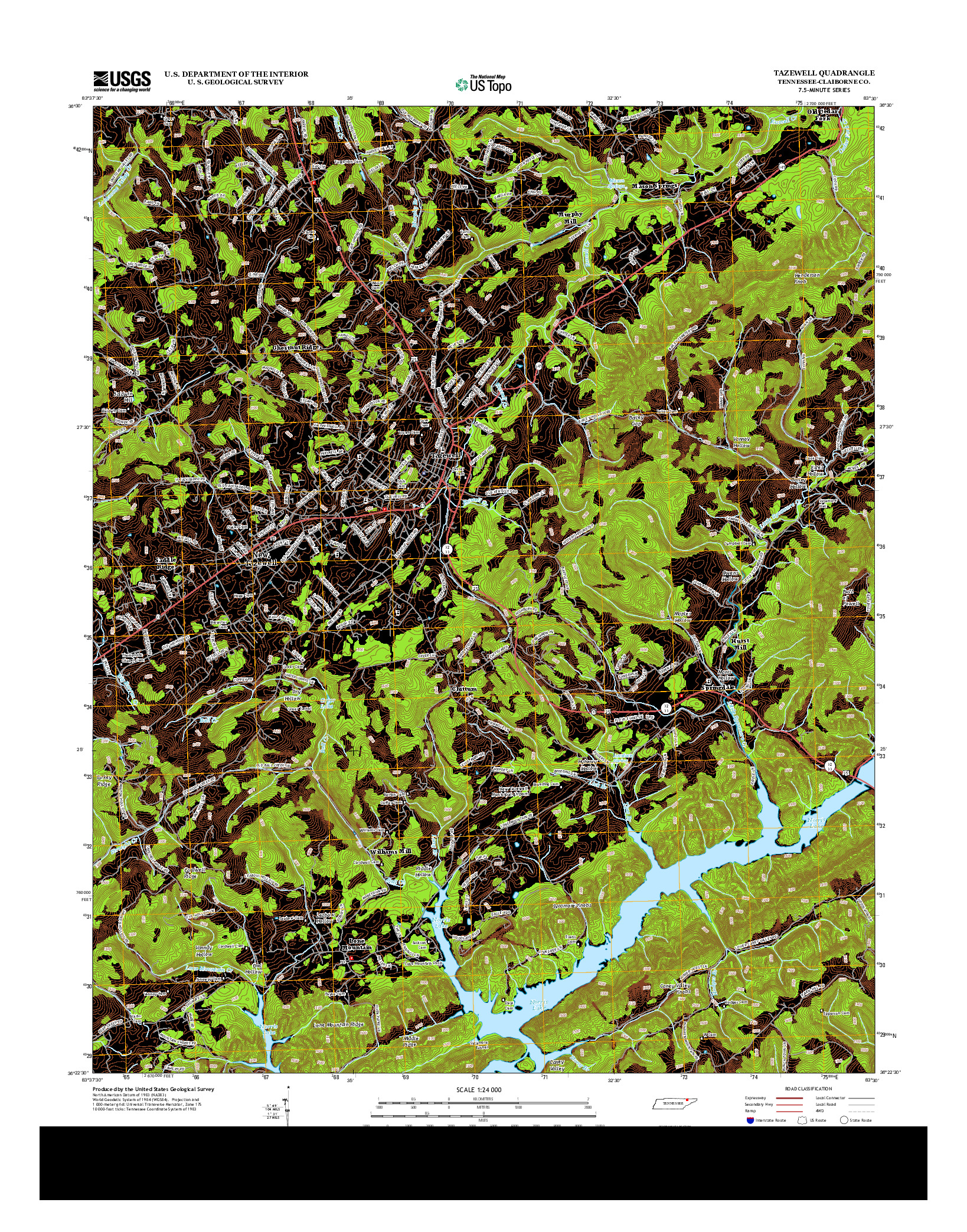 USGS US TOPO 7.5-MINUTE MAP FOR TAZEWELL, TN 2013