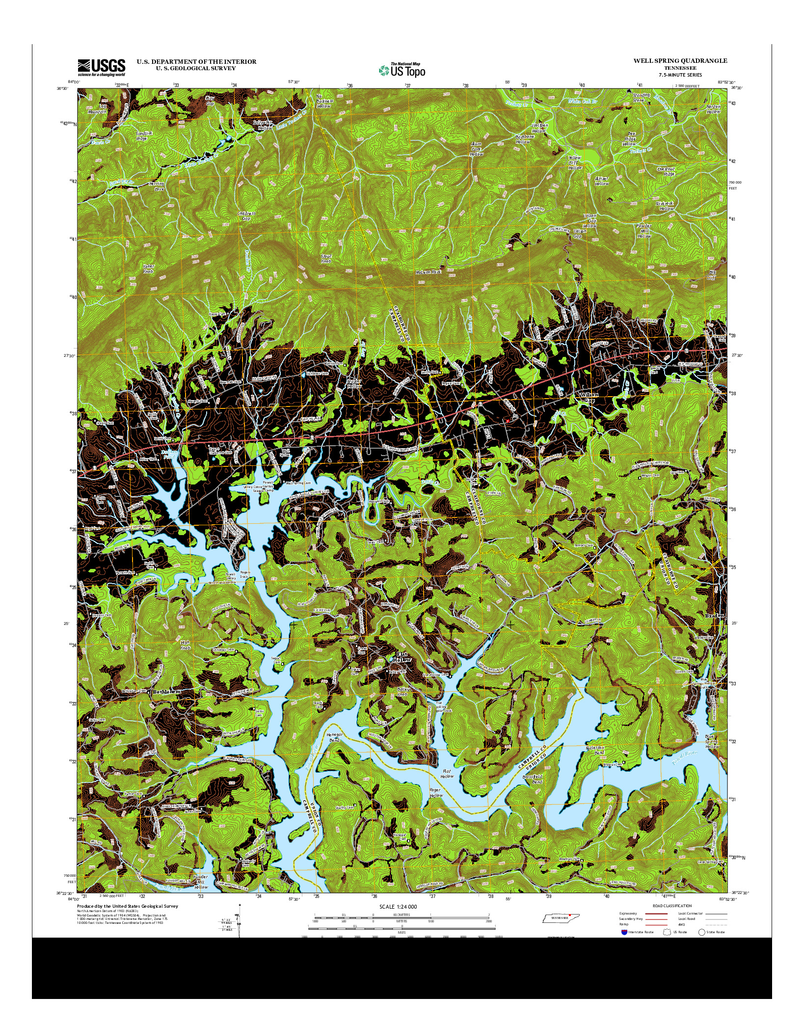 USGS US TOPO 7.5-MINUTE MAP FOR WELL SPRING, TN 2013