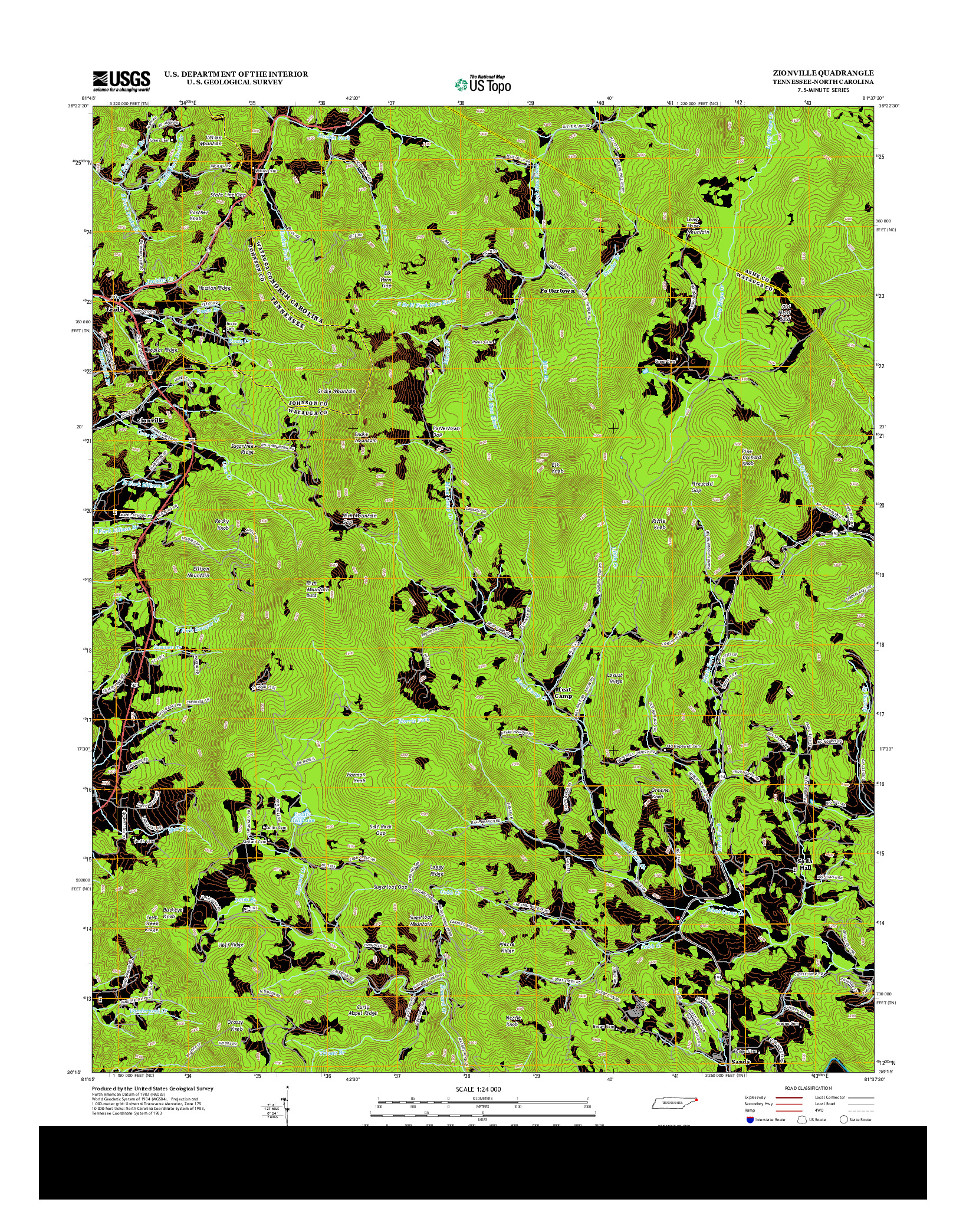 USGS US TOPO 7.5-MINUTE MAP FOR ZIONVILLE, TN-NC 2013