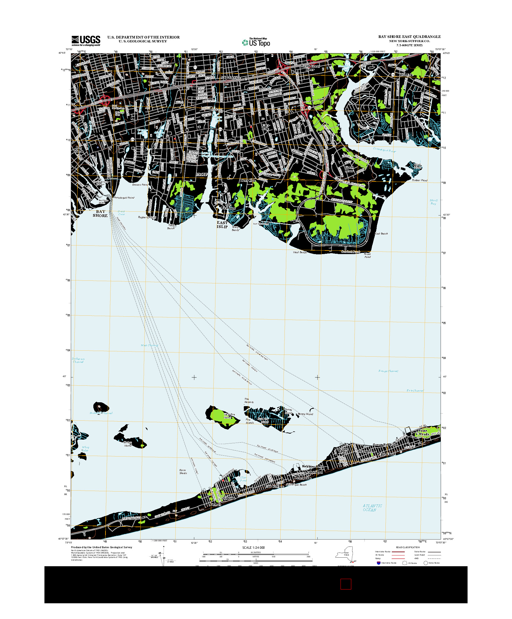 USGS US TOPO 7.5-MINUTE MAP FOR BAY SHORE EAST, NY 2013