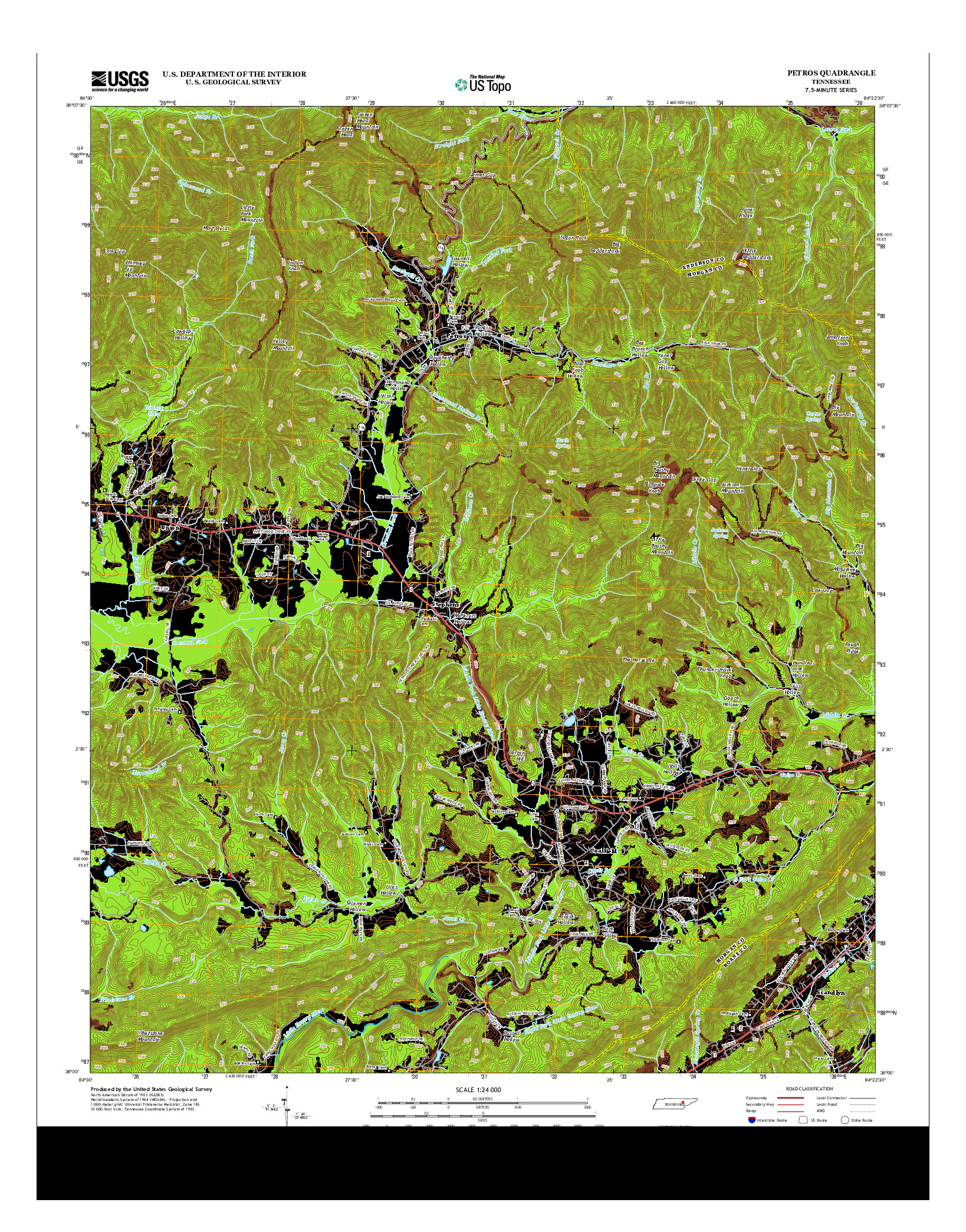 USGS US TOPO 7.5-MINUTE MAP FOR PETROS, TN 2013