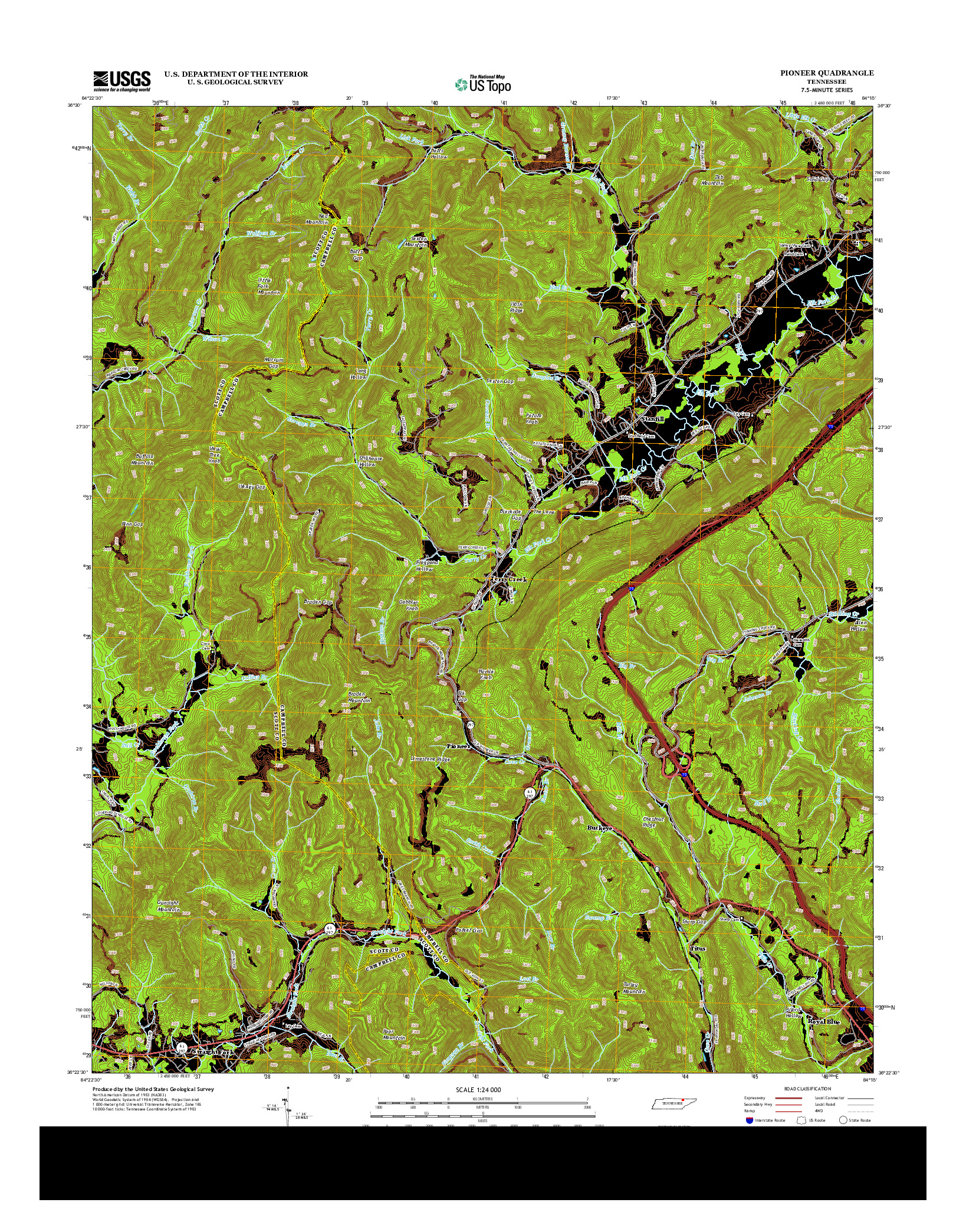 USGS US TOPO 7.5-MINUTE MAP FOR PIONEER, TN 2013