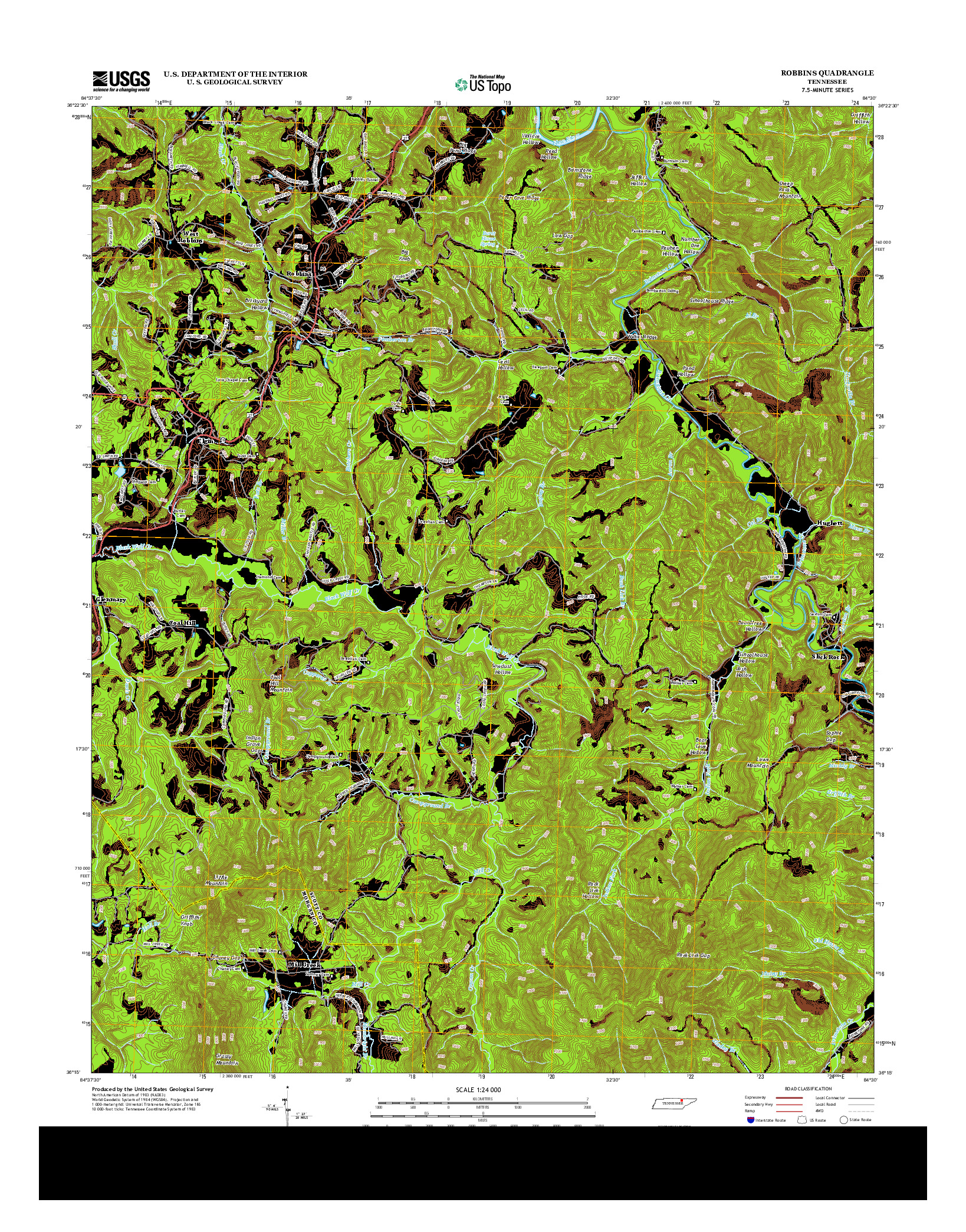 USGS US TOPO 7.5-MINUTE MAP FOR ROBBINS, TN 2013