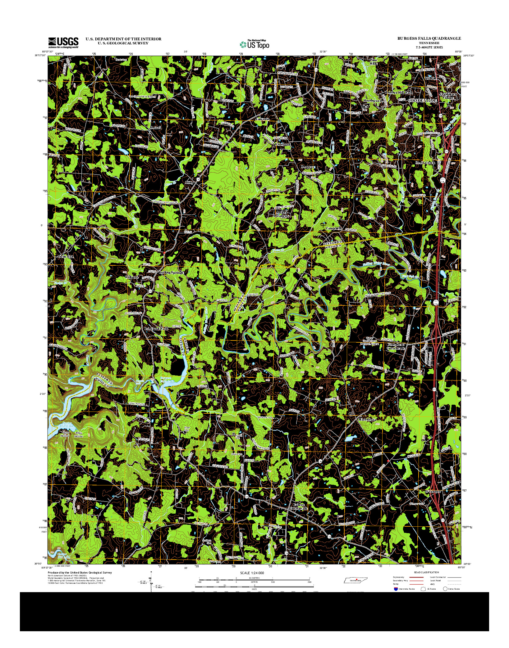 USGS US TOPO 7.5-MINUTE MAP FOR BURGESS FALLS, TN 2013