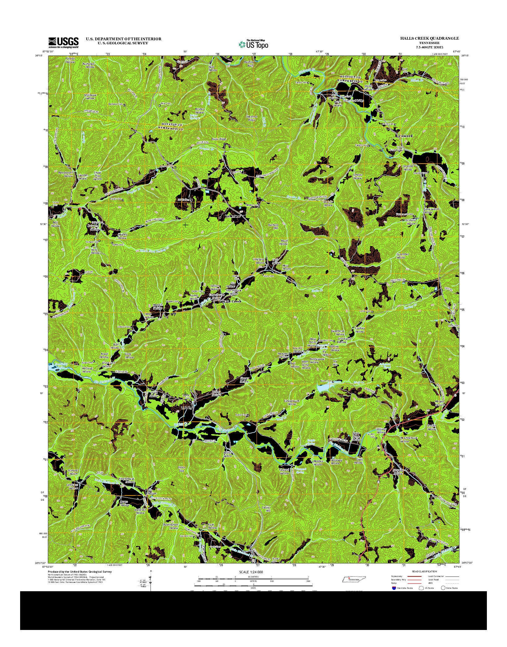 USGS US TOPO 7.5-MINUTE MAP FOR HALLS CREEK, TN 2013