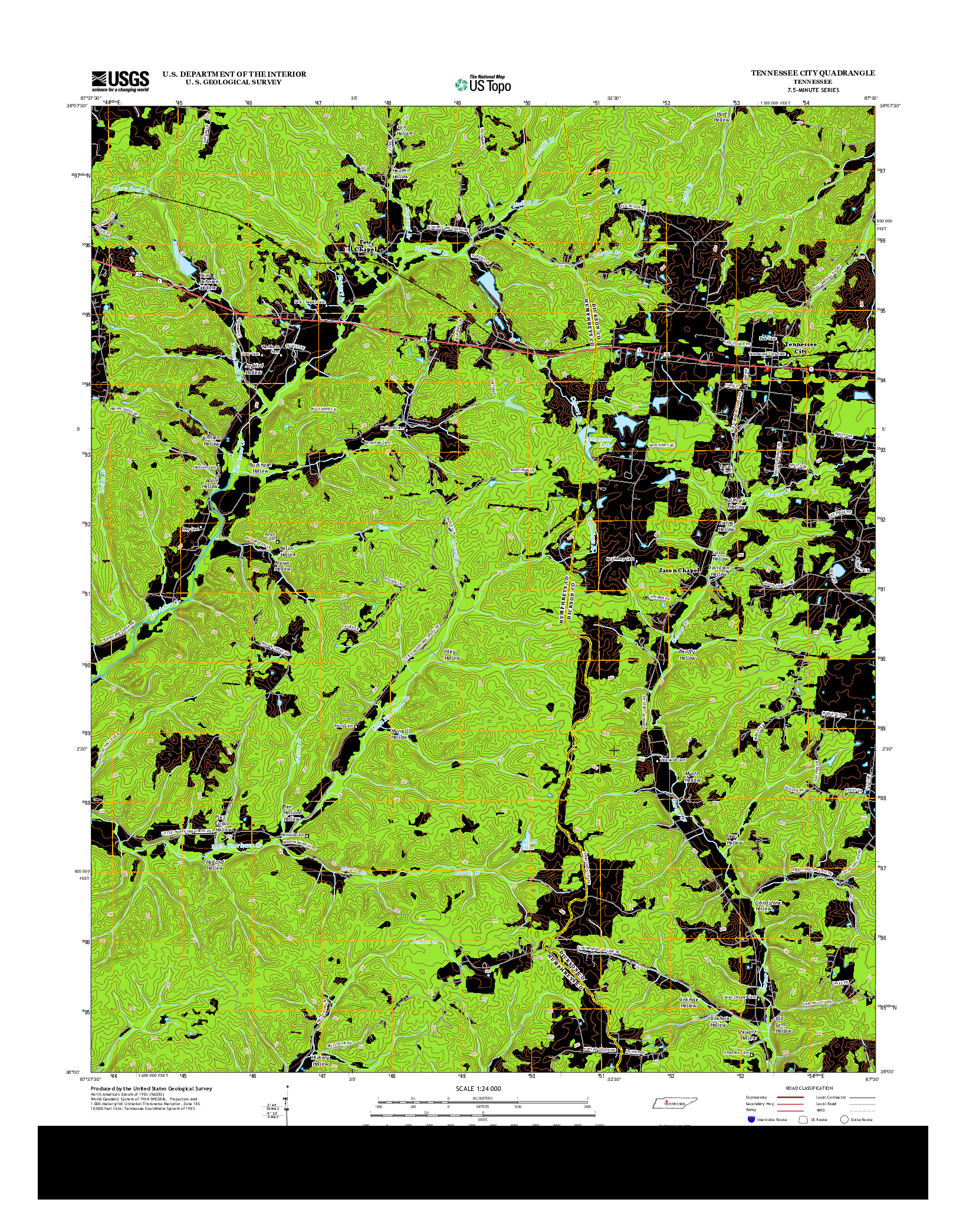 USGS US TOPO 7.5-MINUTE MAP FOR TENNESSEE CITY, TN 2013