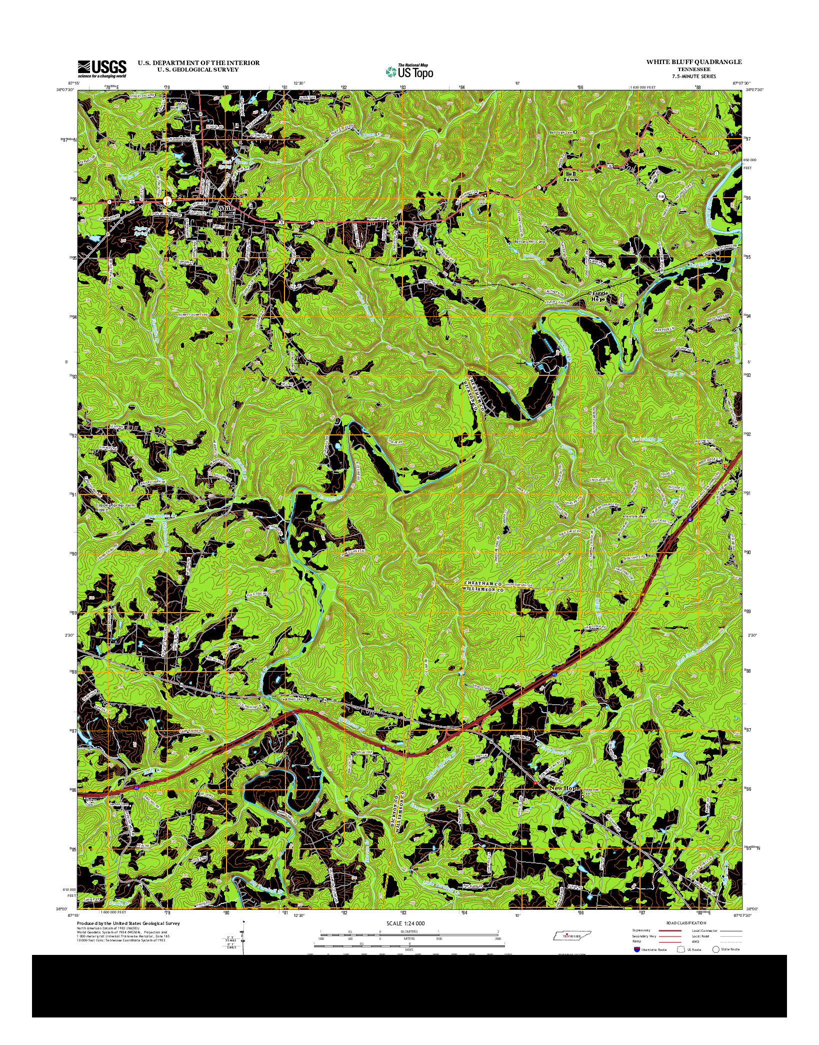 USGS US TOPO 7.5-MINUTE MAP FOR WHITE BLUFF, TN 2013