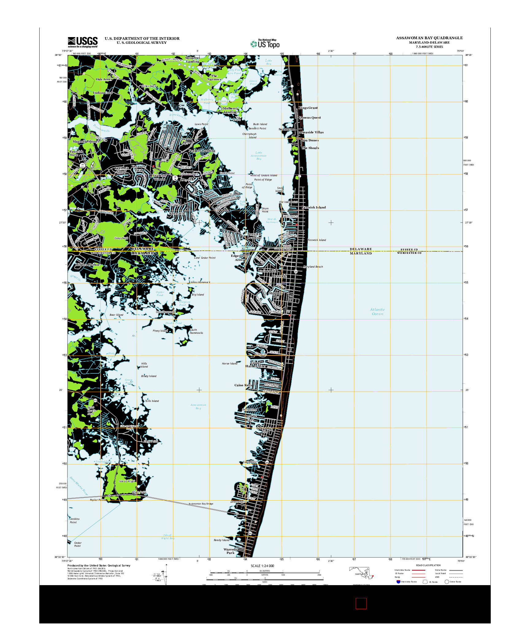 USGS US TOPO 7.5-MINUTE MAP FOR ASSAWOMAN BAY, MD-DE 2013