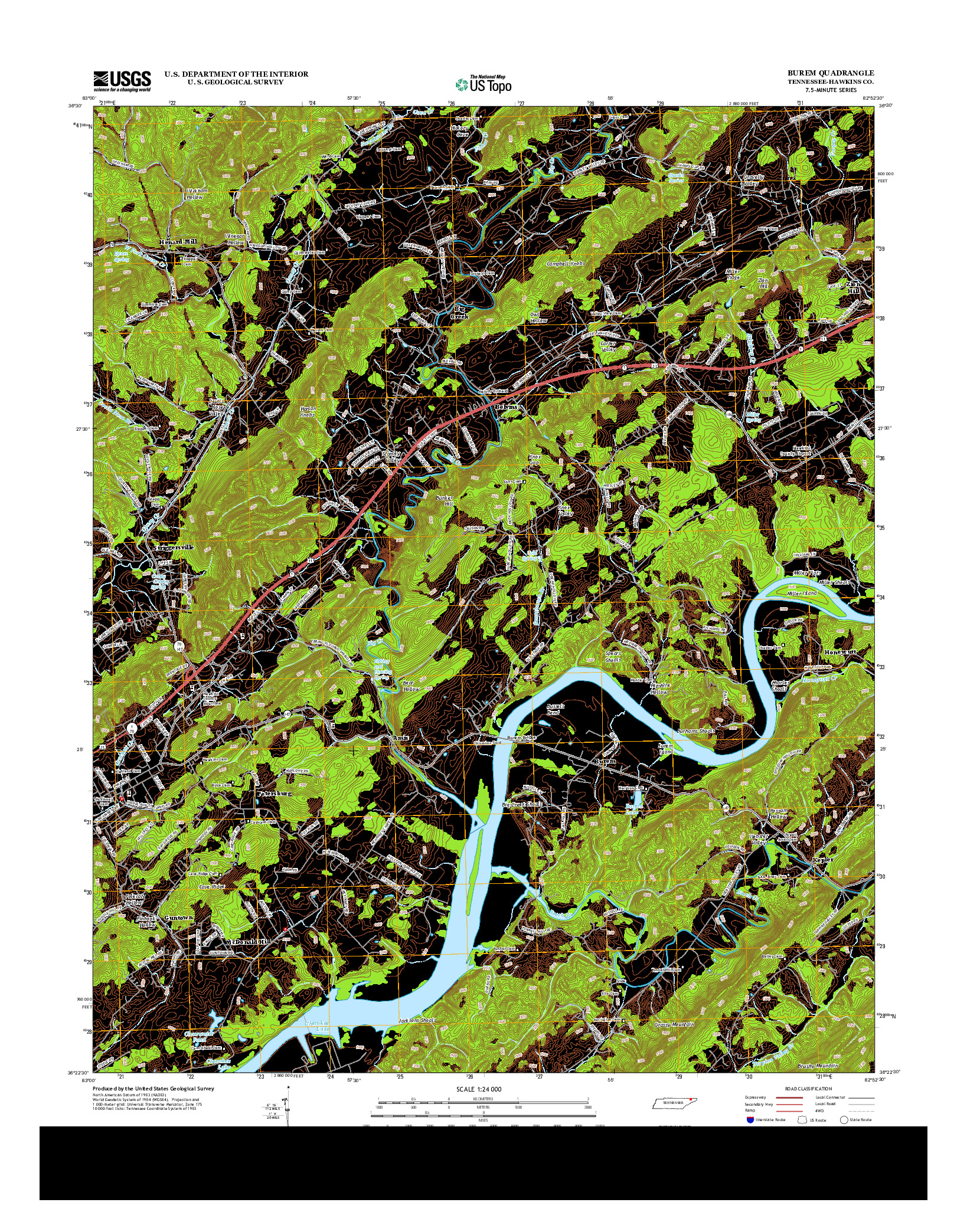 USGS US TOPO 7.5-MINUTE MAP FOR BUREM, TN 2013