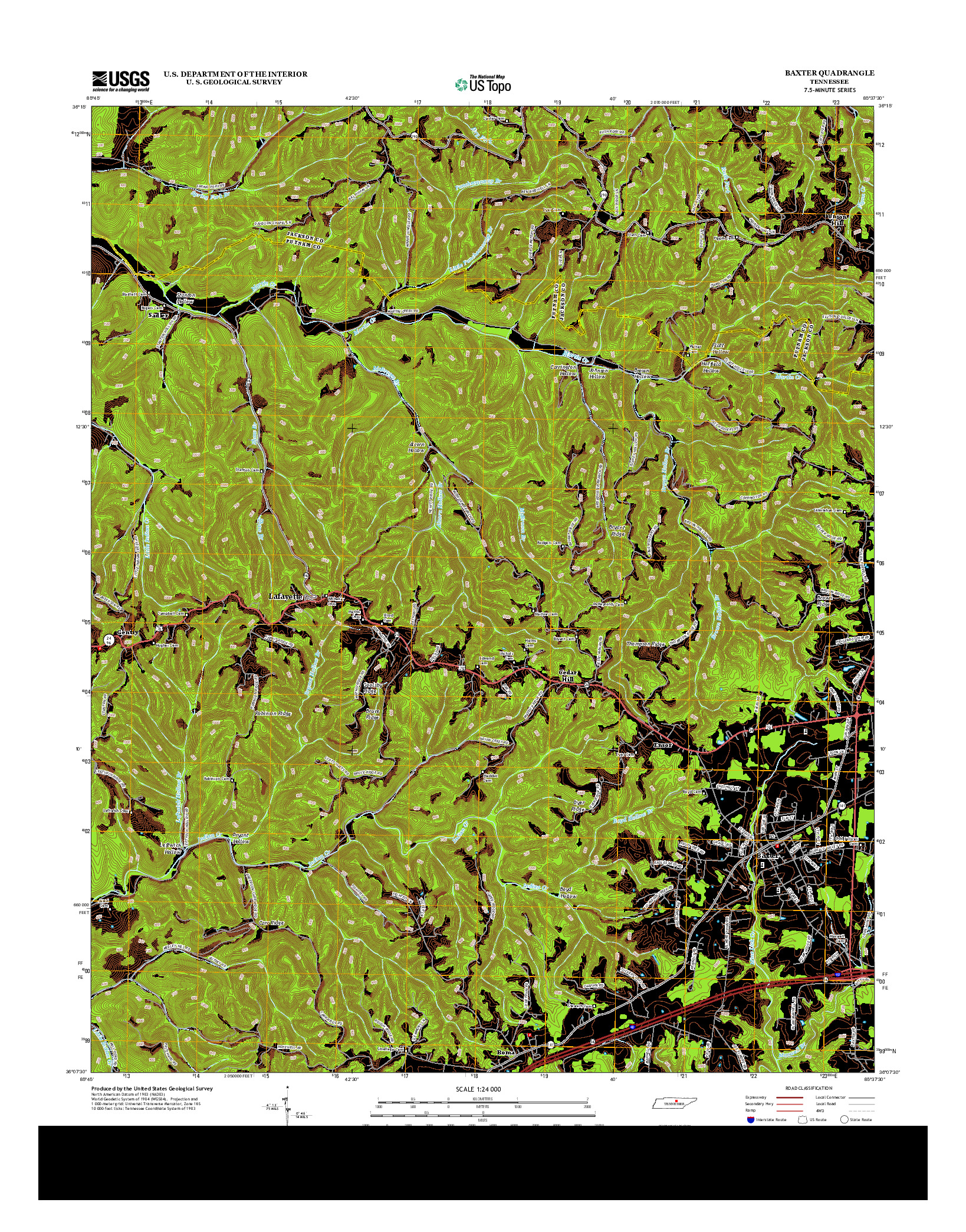 USGS US TOPO 7.5-MINUTE MAP FOR BAXTER, TN 2013