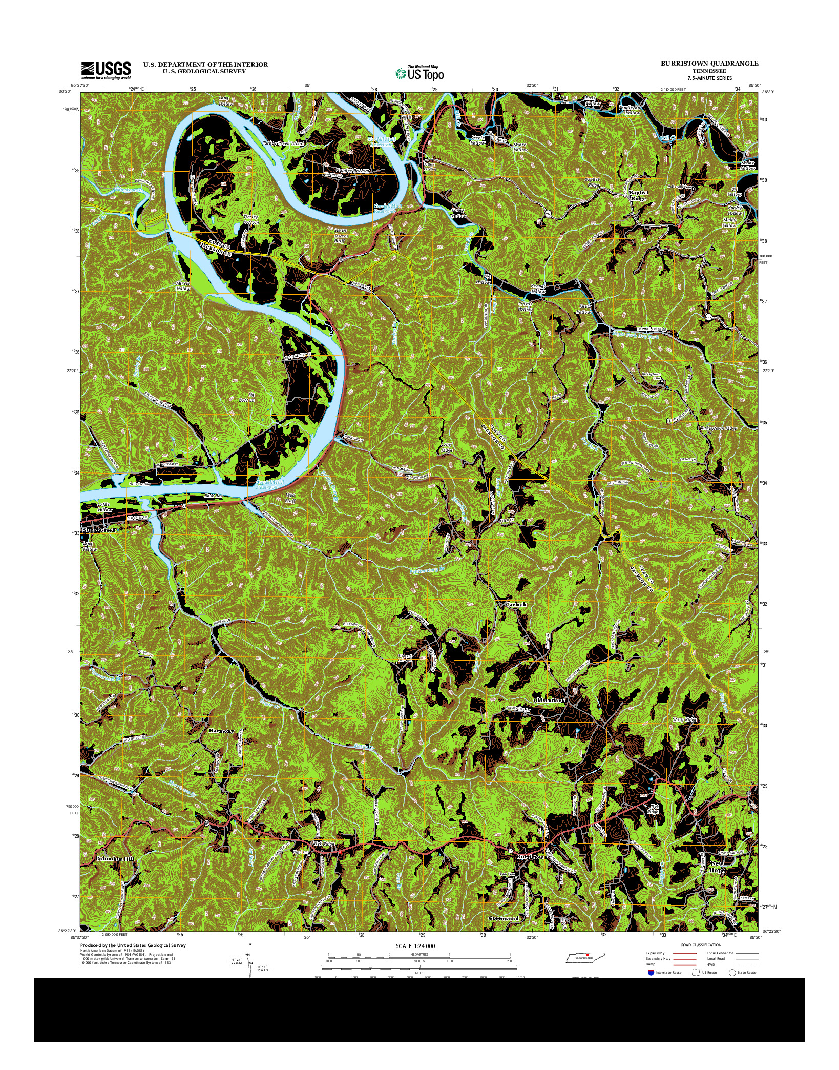 USGS US TOPO 7.5-MINUTE MAP FOR BURRISTOWN, TN 2013