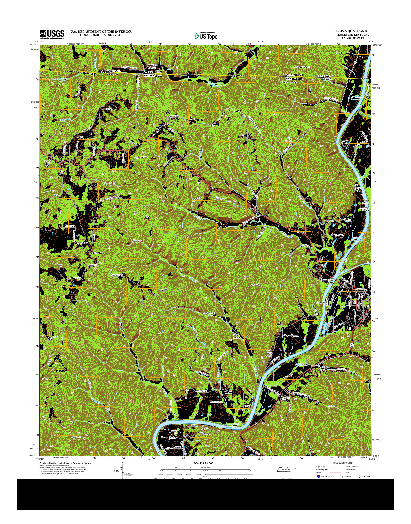 USGS US TOPO 7.5-MINUTE MAP FOR CELINA, TN-KY 2013