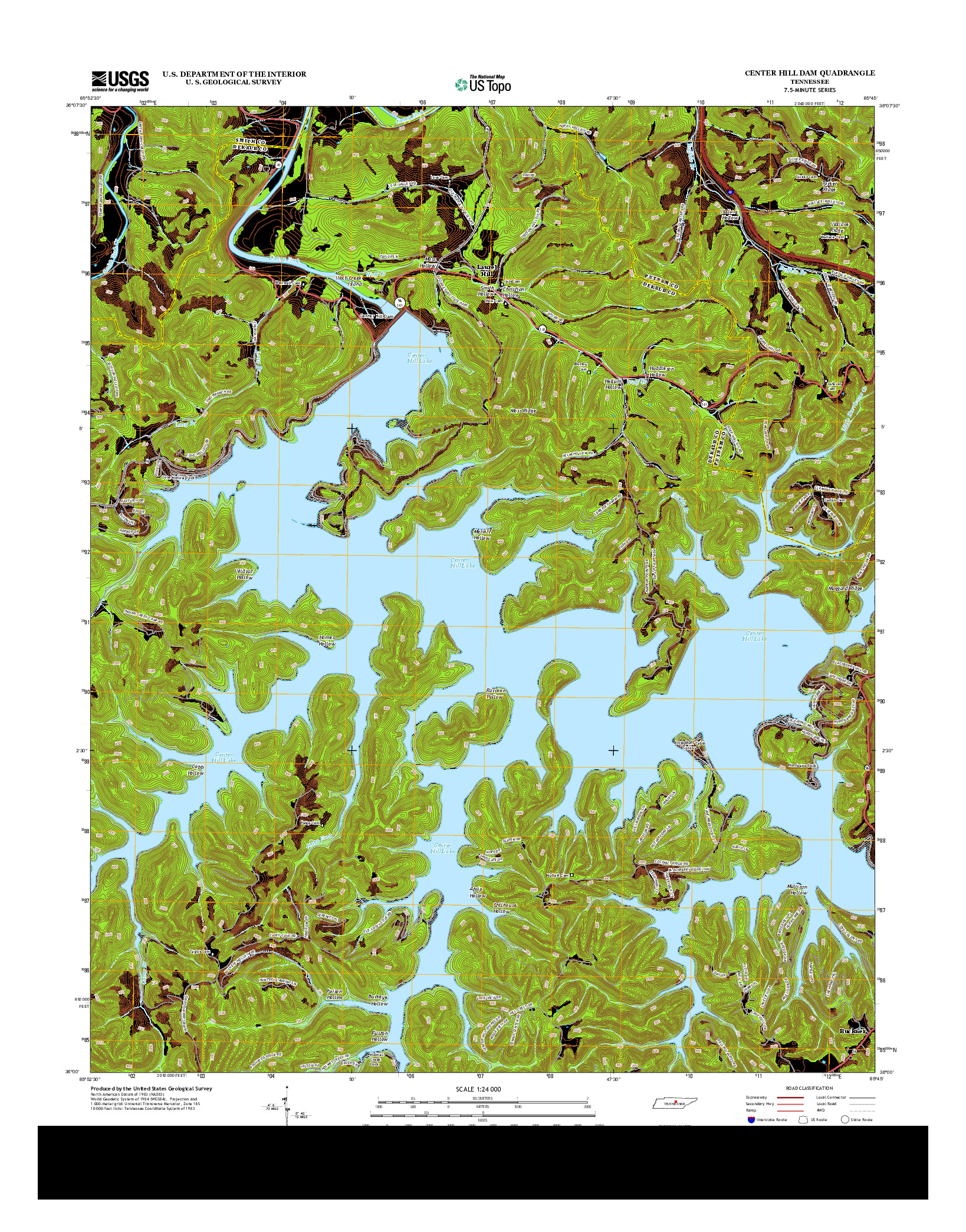 USGS US TOPO 7.5-MINUTE MAP FOR CENTER HILL DAM, TN 2013