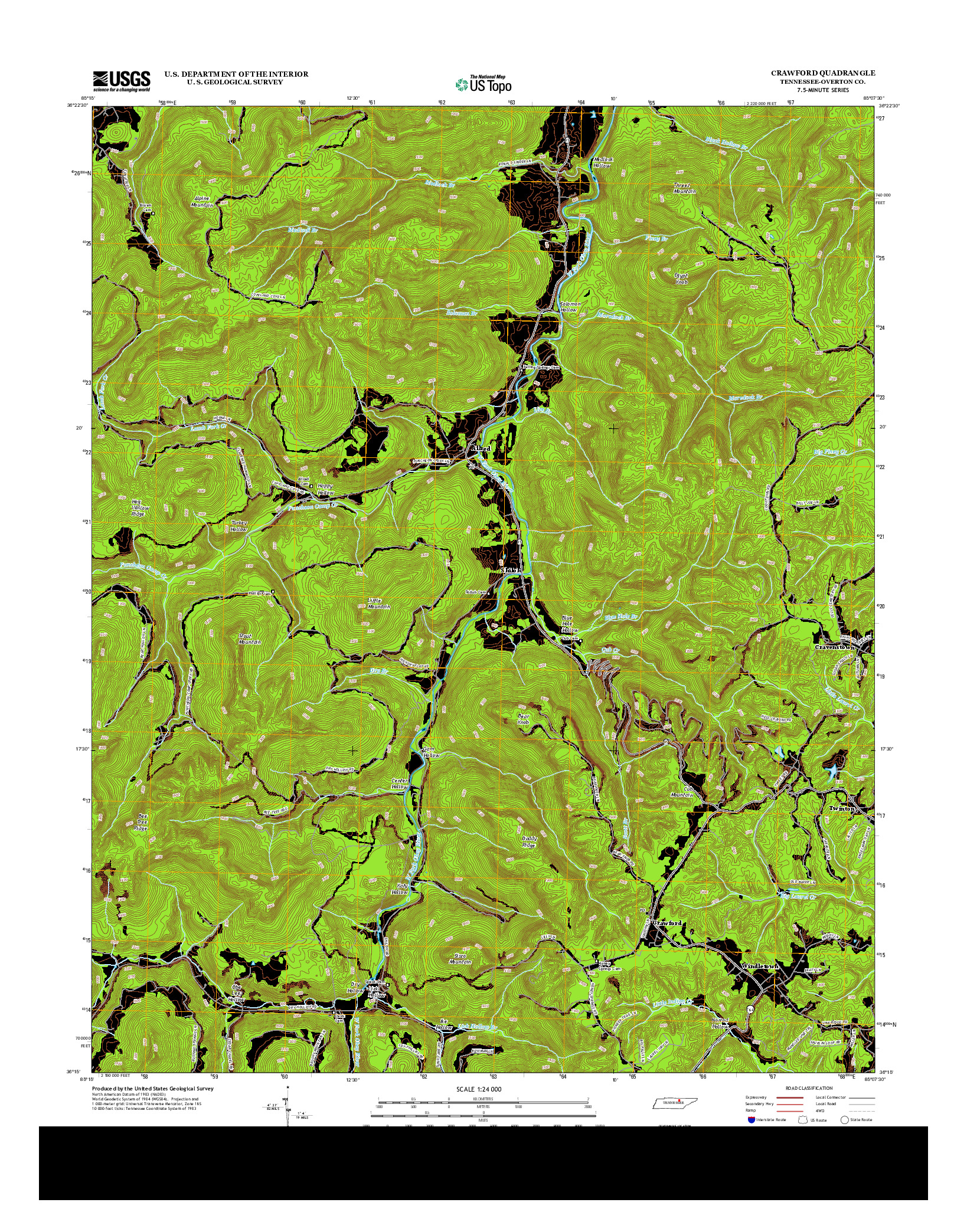 USGS US TOPO 7.5-MINUTE MAP FOR CRAWFORD, TN 2013