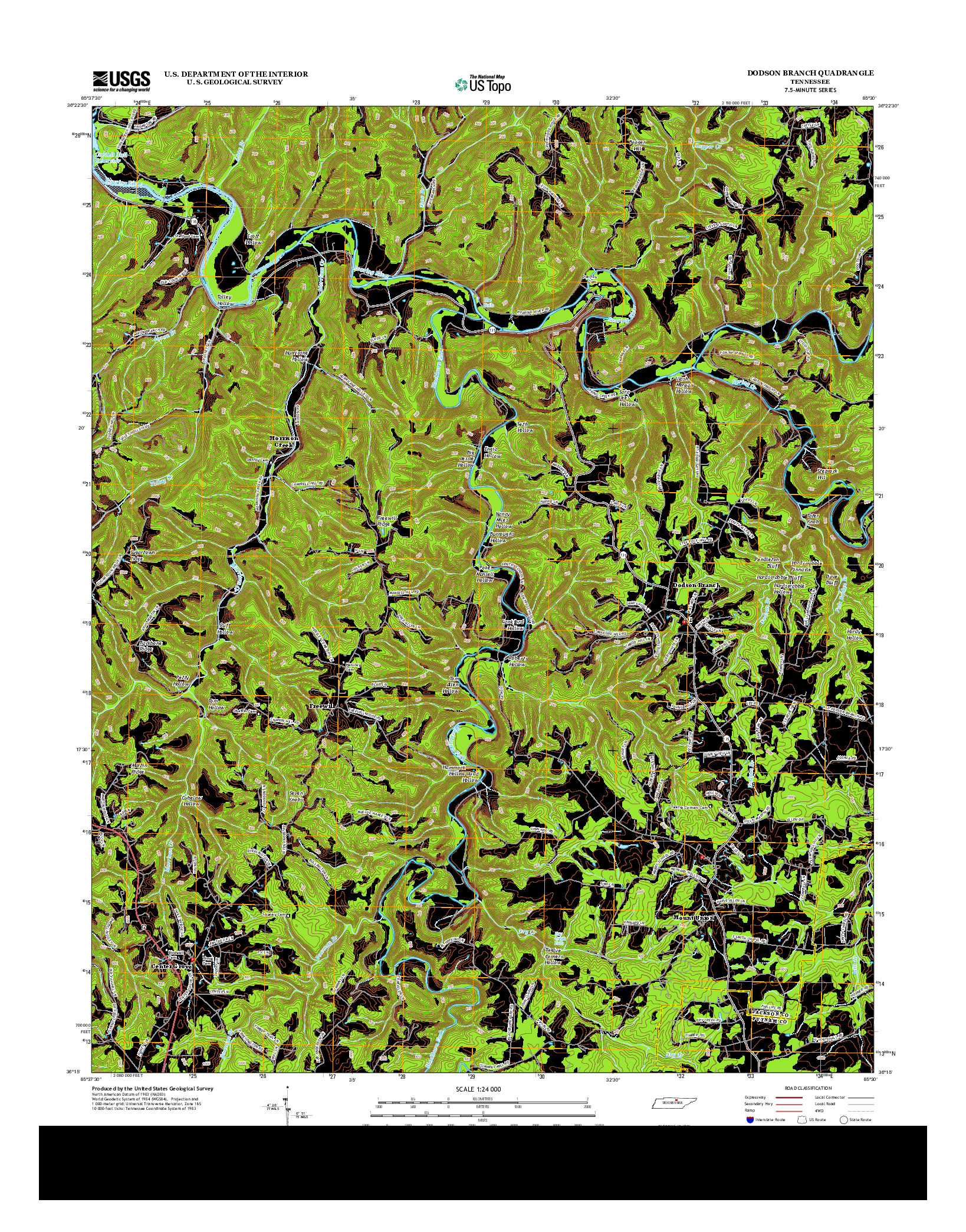 USGS US TOPO 7.5-MINUTE MAP FOR DODSON BRANCH, TN 2013