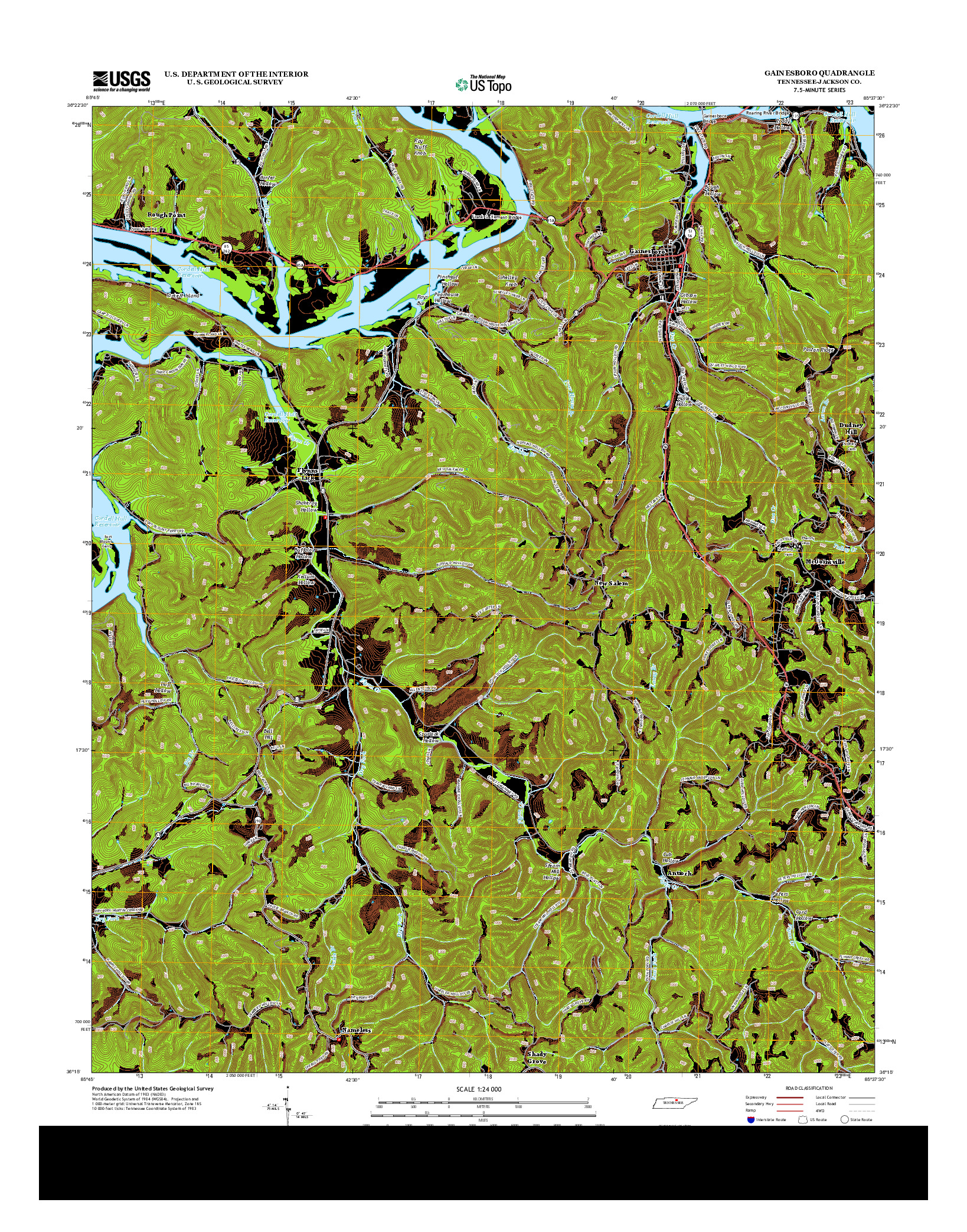 USGS US TOPO 7.5-MINUTE MAP FOR GAINESBORO, TN 2013