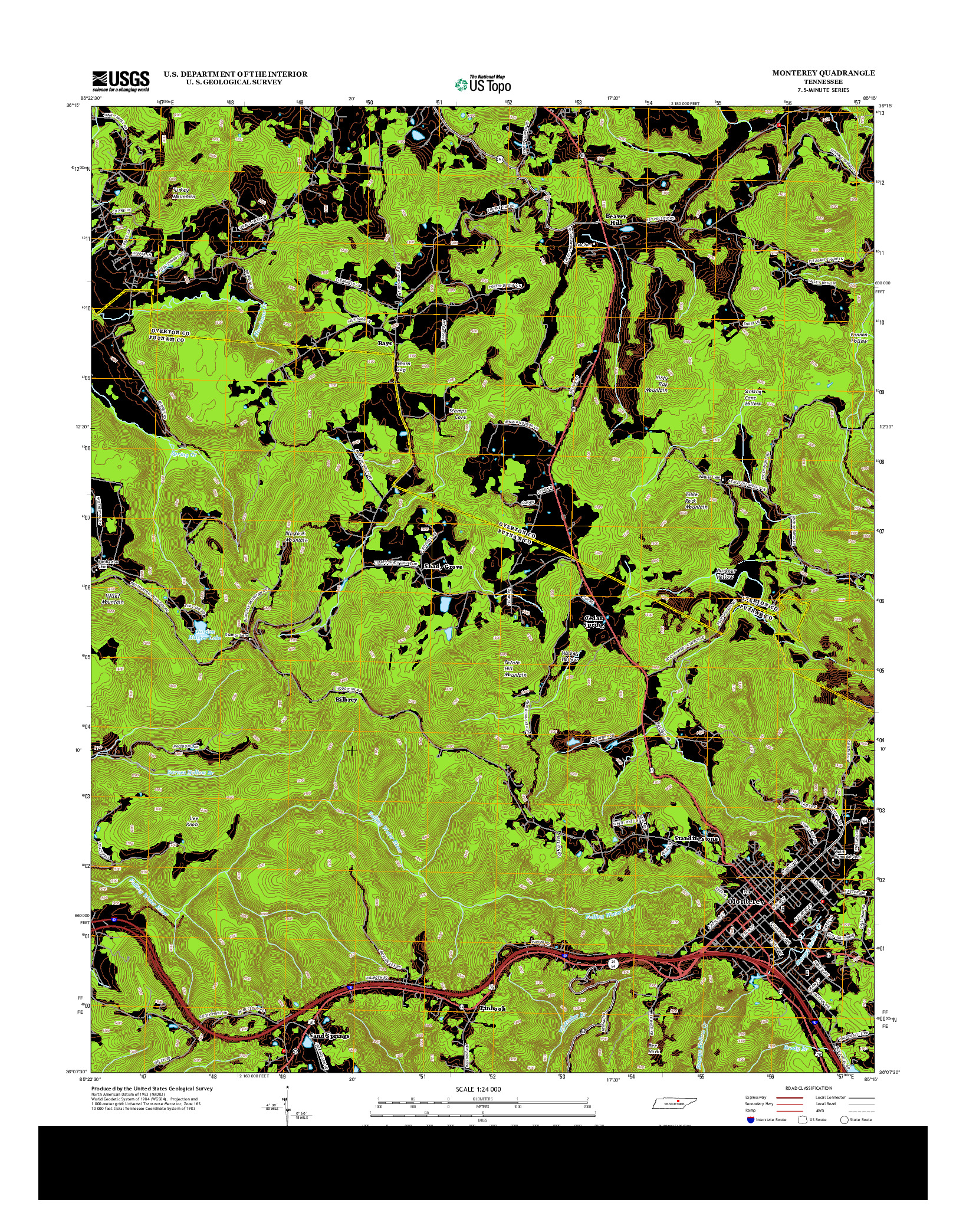 USGS US TOPO 7.5-MINUTE MAP FOR MONTEREY, TN 2013