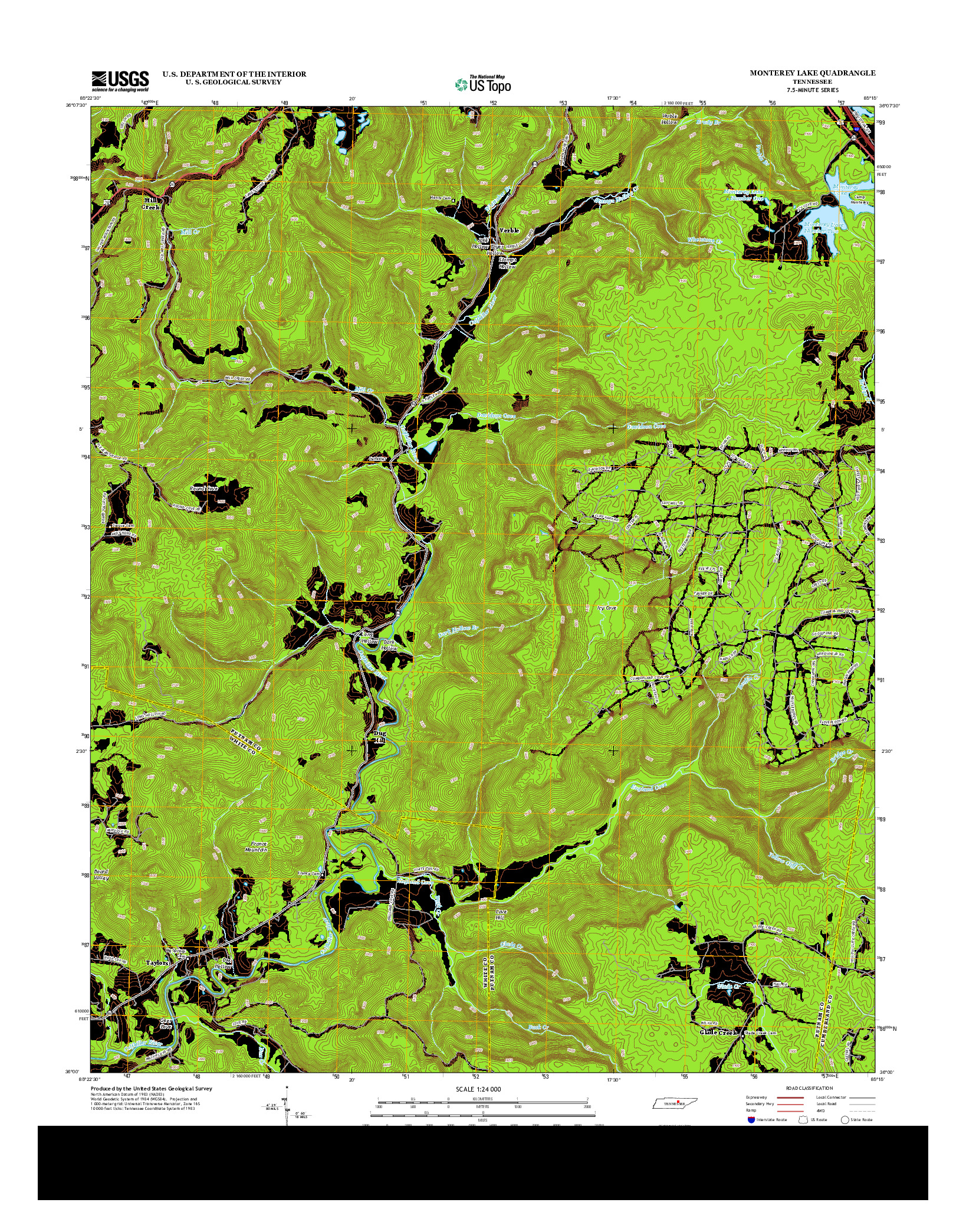 USGS US TOPO 7.5-MINUTE MAP FOR MONTEREY LAKE, TN 2013