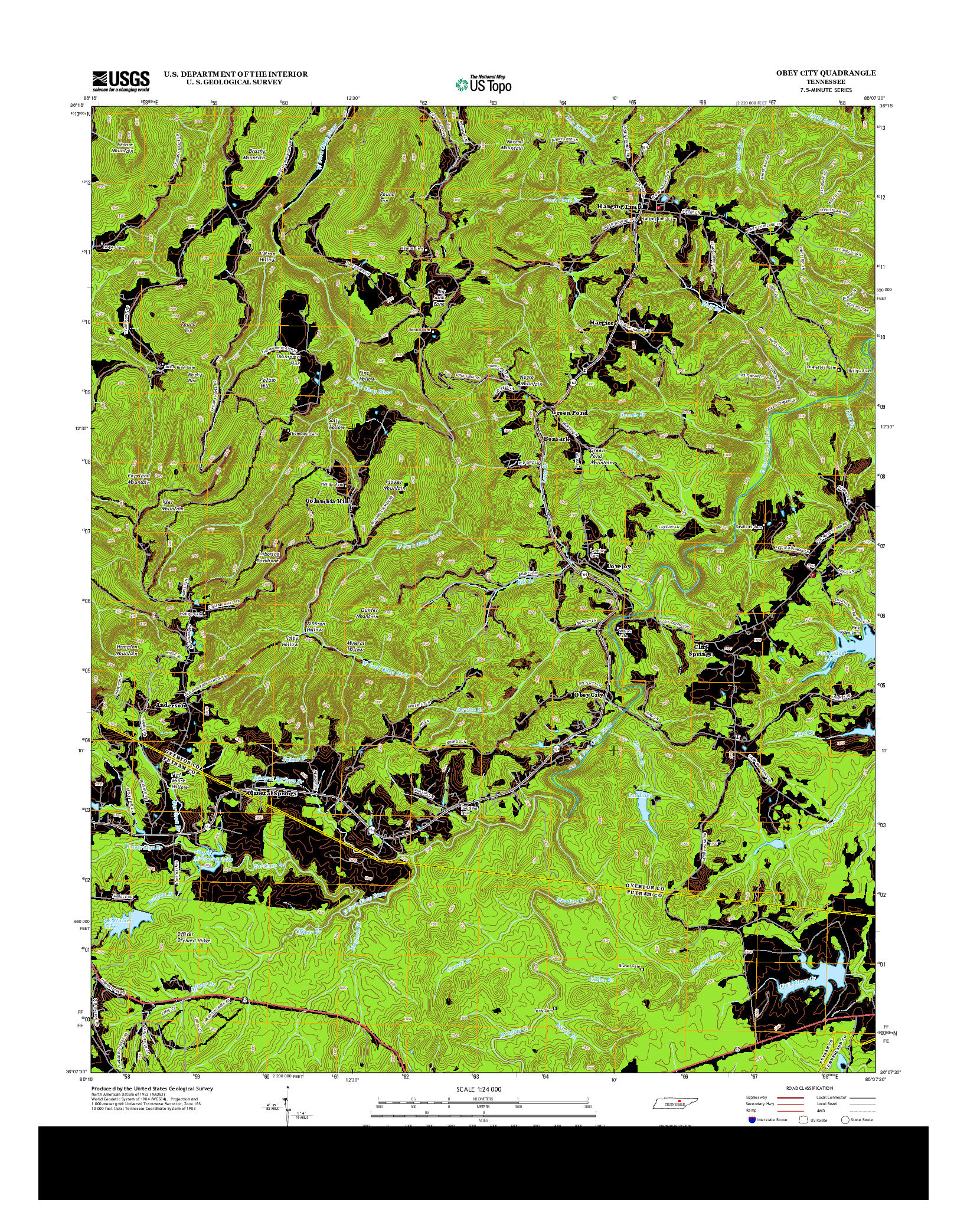 USGS US TOPO 7.5-MINUTE MAP FOR OBEY CITY, TN 2013