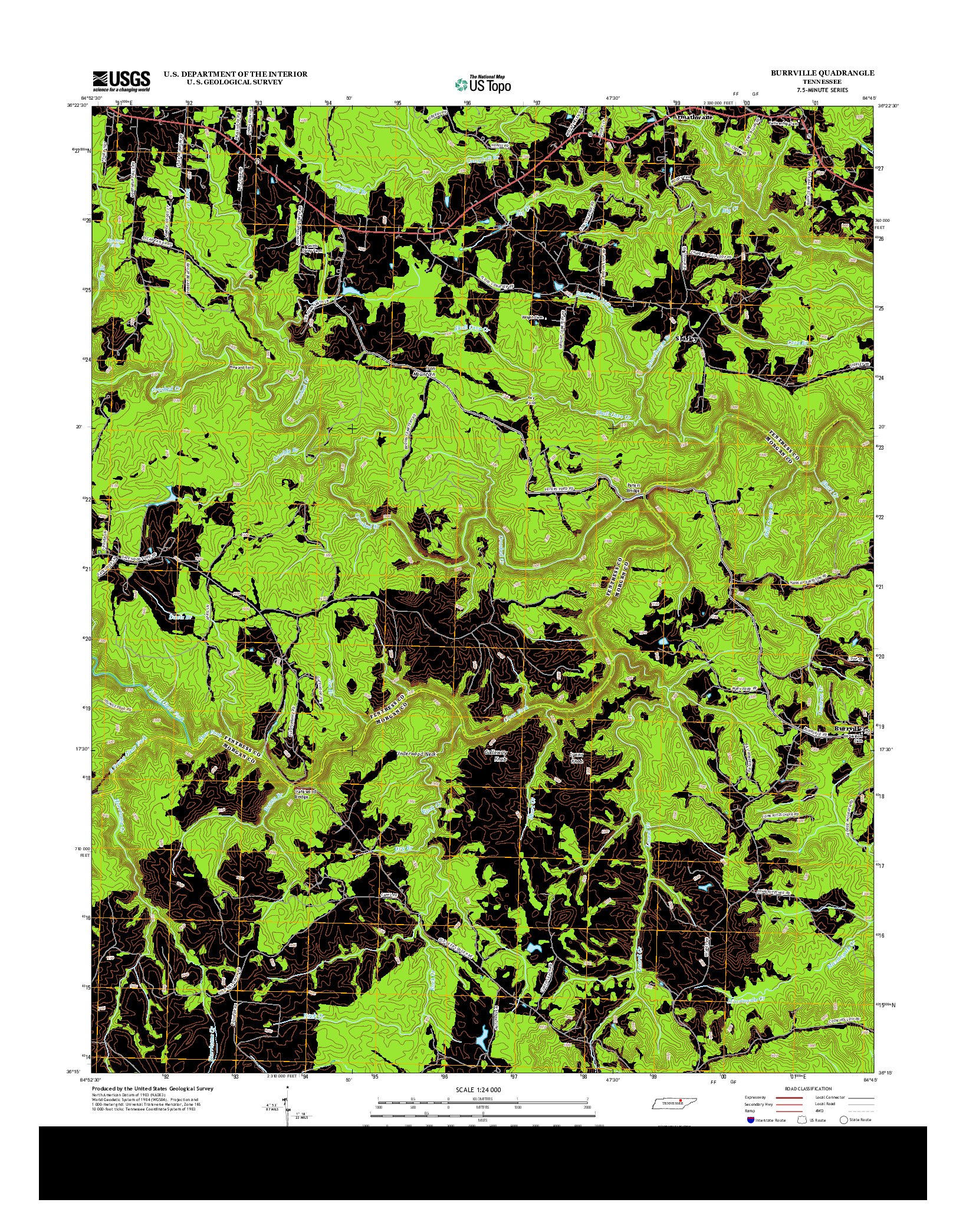 USGS US TOPO 7.5-MINUTE MAP FOR BURRVILLE, TN 2013