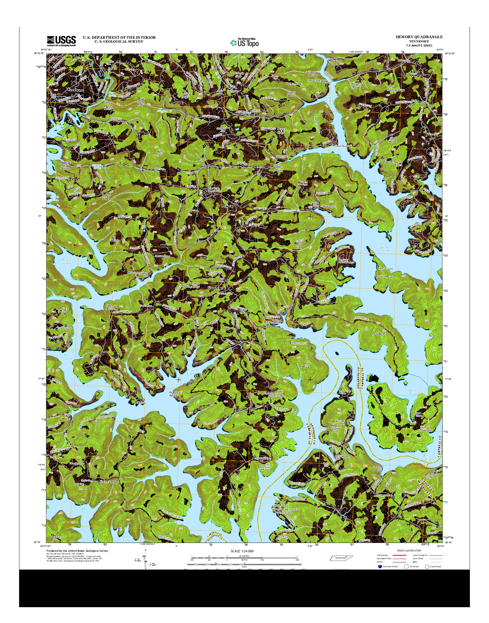 USGS US TOPO 7.5-MINUTE MAP FOR DEMORY, TN 2013