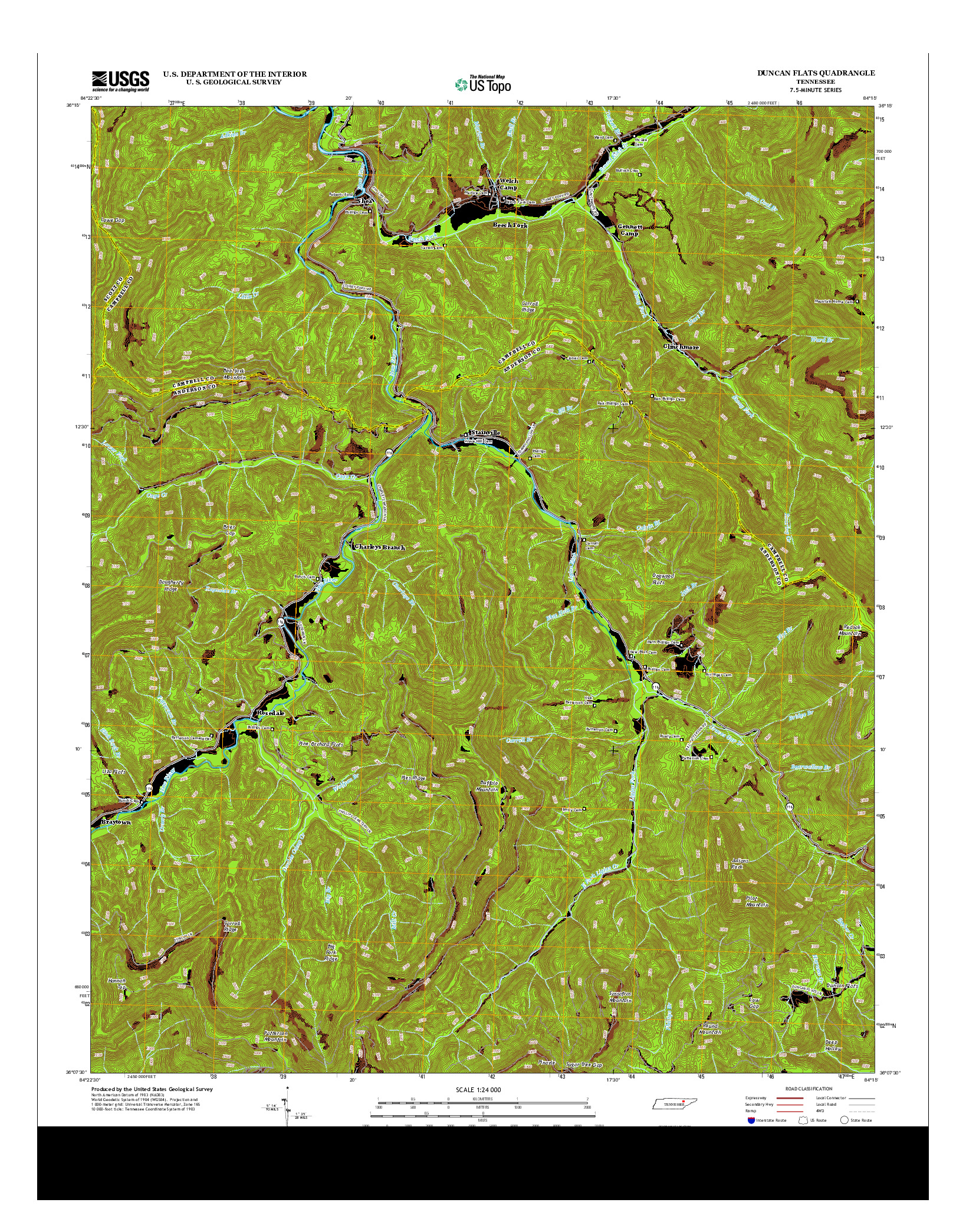 USGS US TOPO 7.5-MINUTE MAP FOR DUNCAN FLATS, TN 2013
