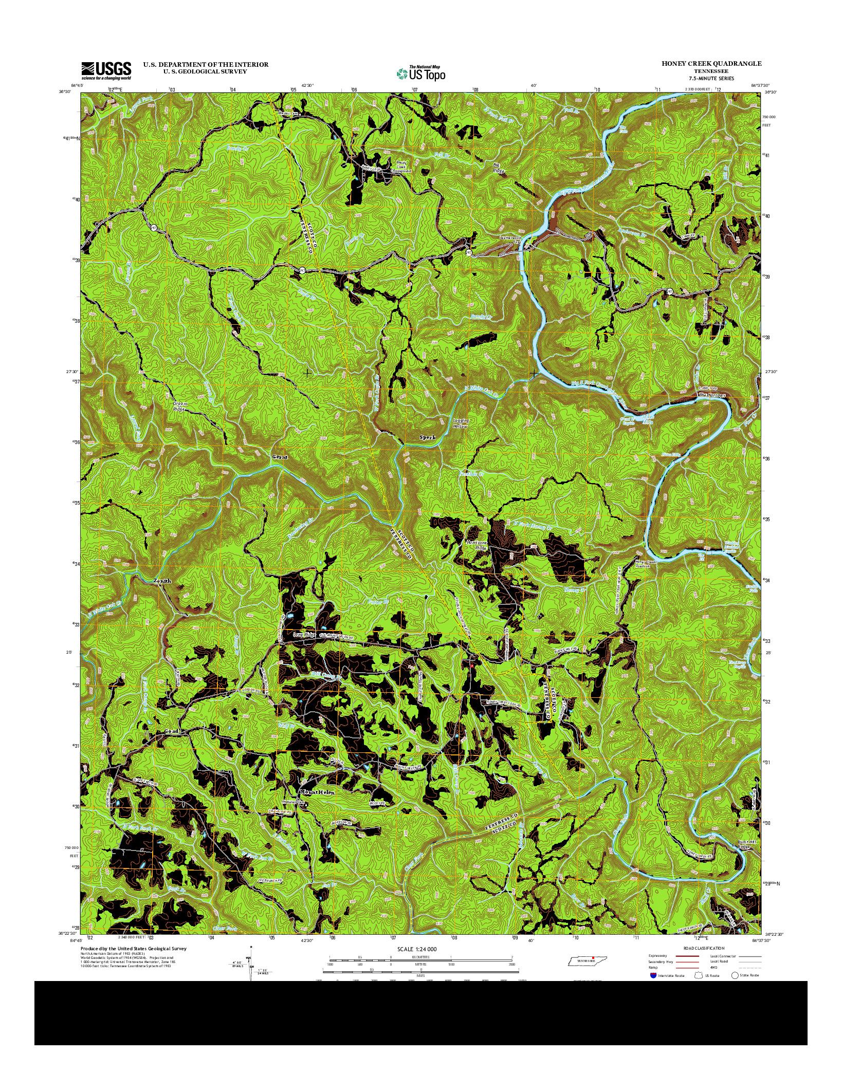 USGS US TOPO 7.5-MINUTE MAP FOR HONEY CREEK, TN 2013