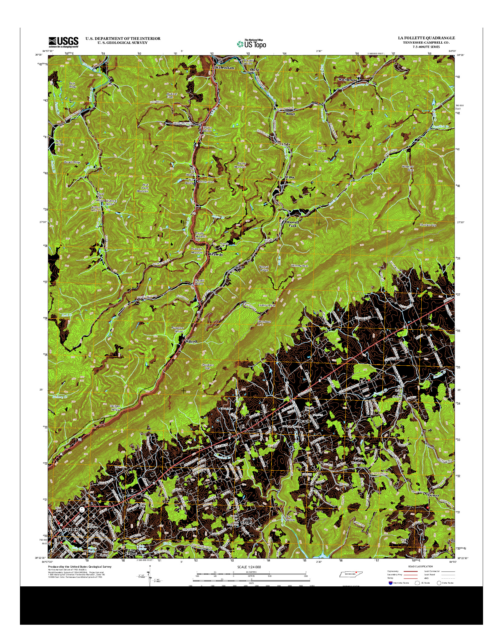 USGS US TOPO 7.5-MINUTE MAP FOR LA FOLLETTE, TN 2013