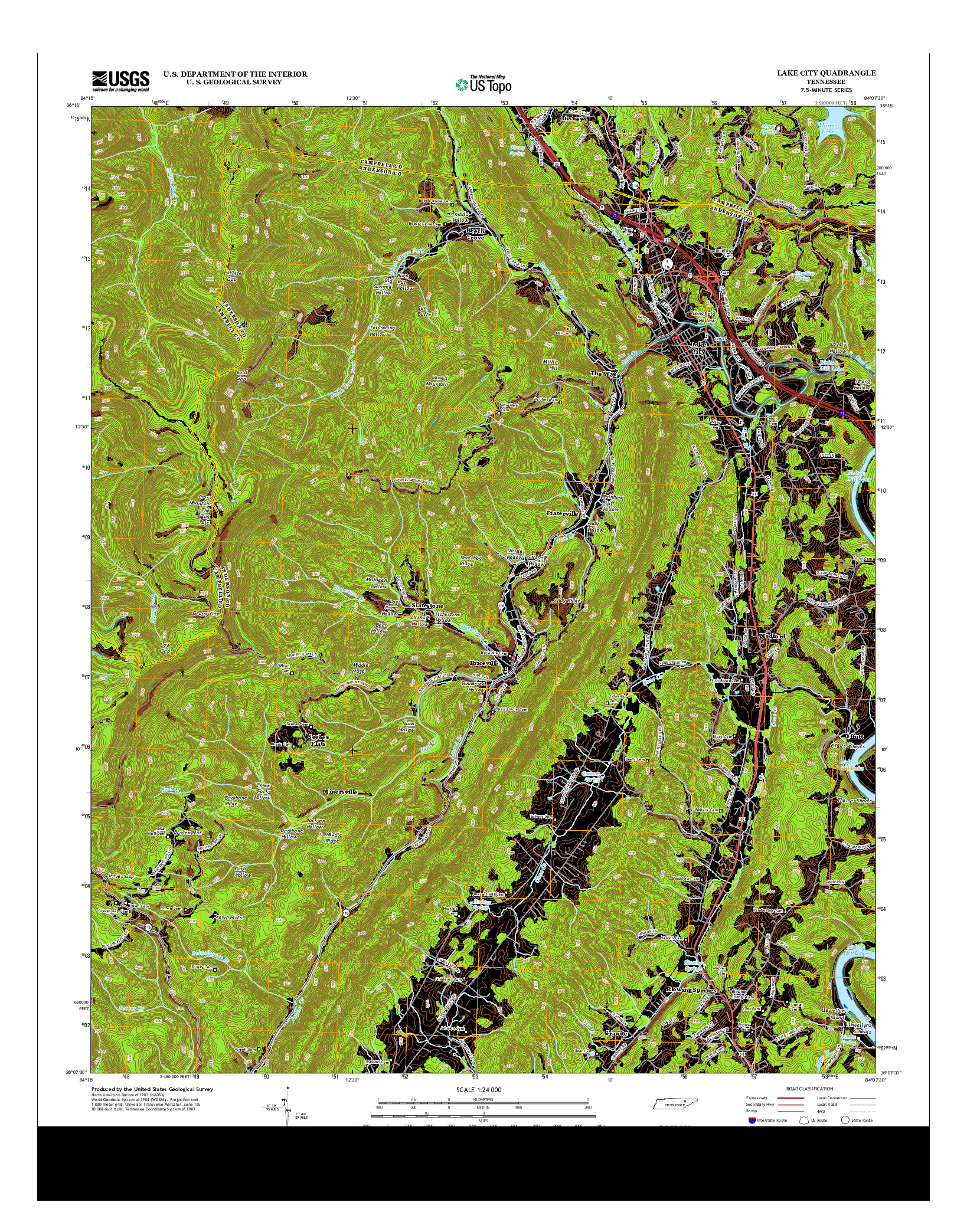 USGS US TOPO 7.5-MINUTE MAP FOR LAKE CITY, TN 2013